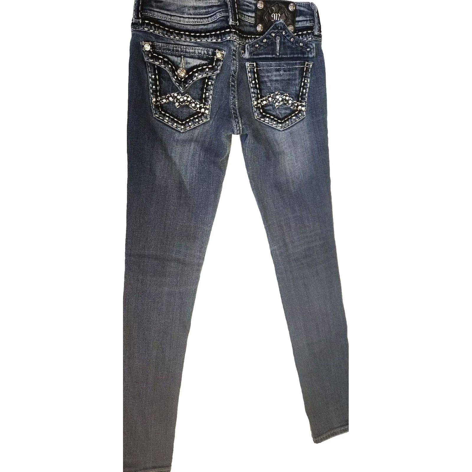Miss Me MISS ME Jeans Skinny Womens 26x32 Bejeweled Stretch Denim Blue JE1052SL Fashion Designer Size 26" / US 2 / IT 38 - 2 Thumbnail