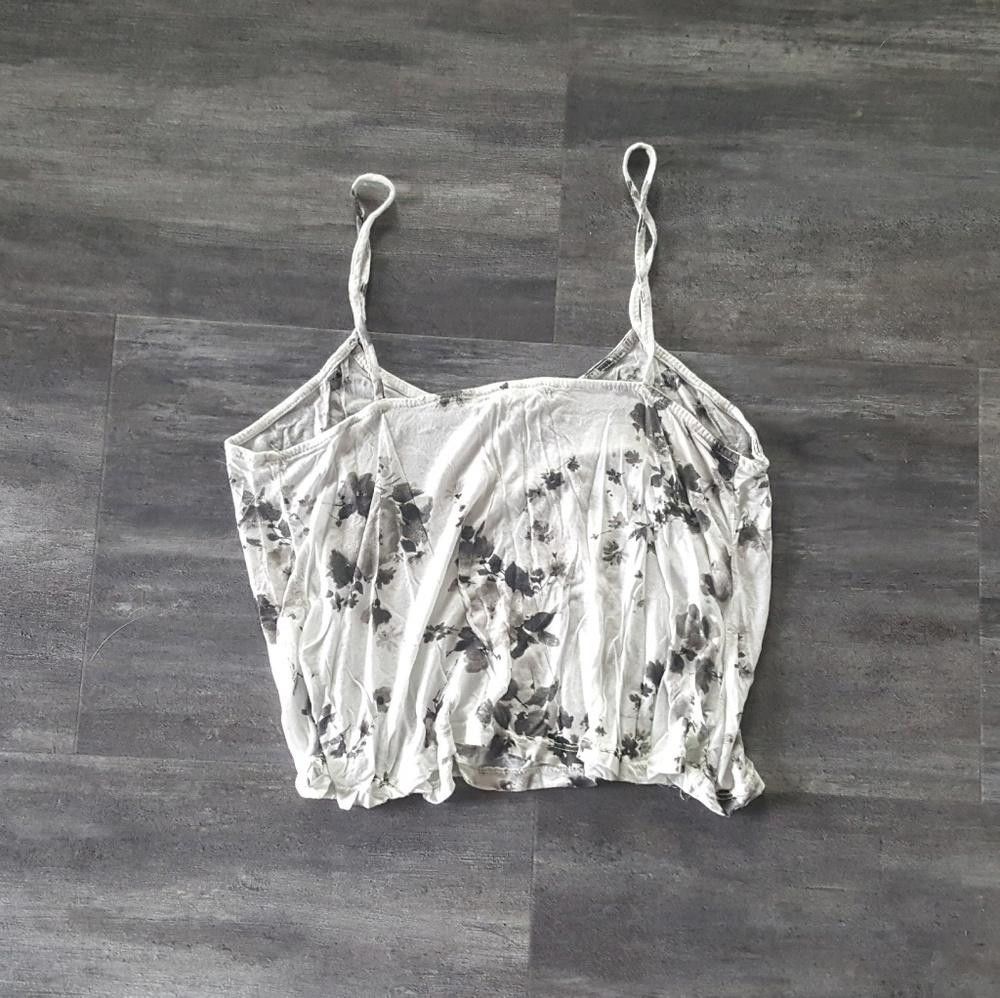 Designer White Greyscale Floral Melville Cropped Cami Size ONE SIZE - 2 Thumbnail