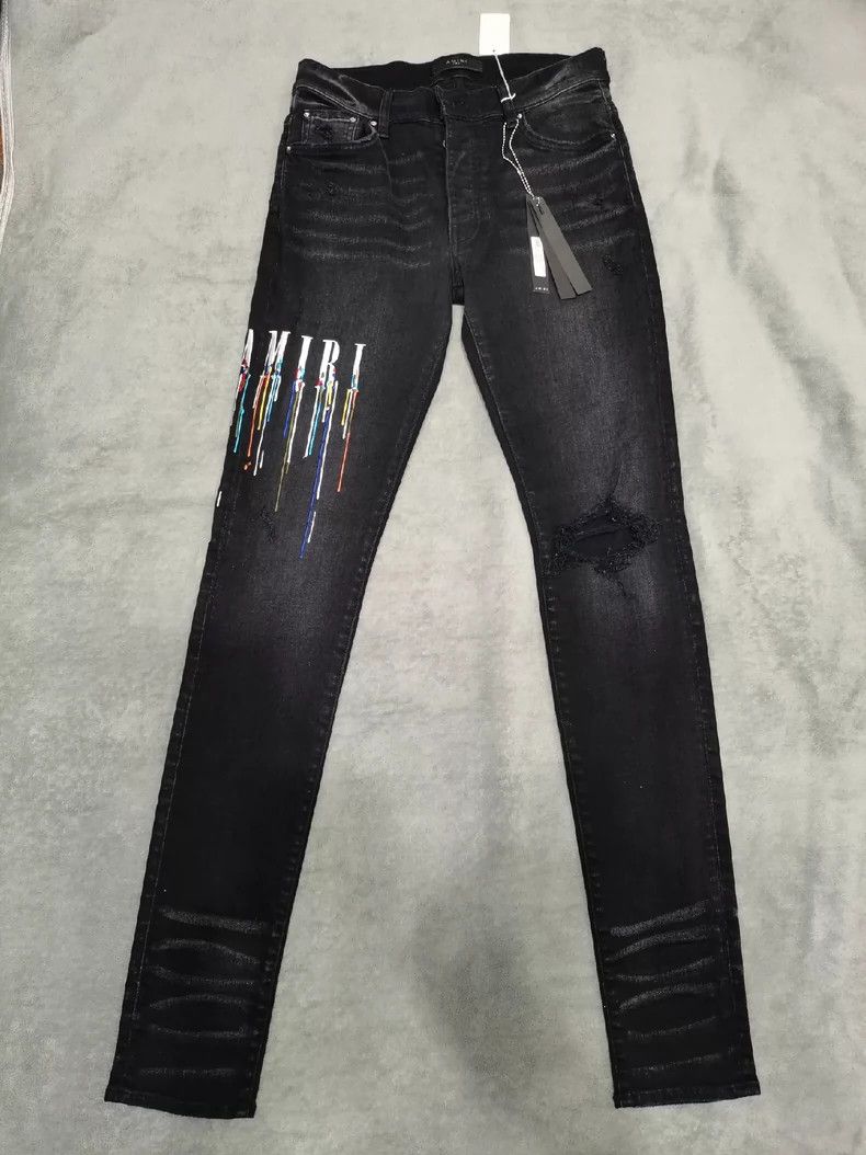 Amiri Men's one-knee hole embroidered tight jeans 2501-Next