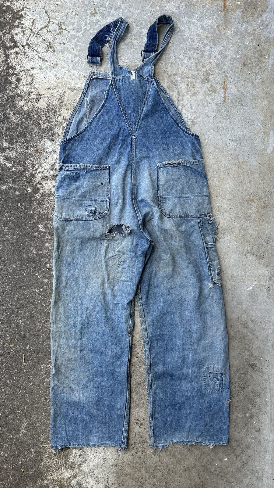 Vintage 50s Trashed Union Selvedge Key Denim patchwork farmer bib Size US 37 - 3 Thumbnail