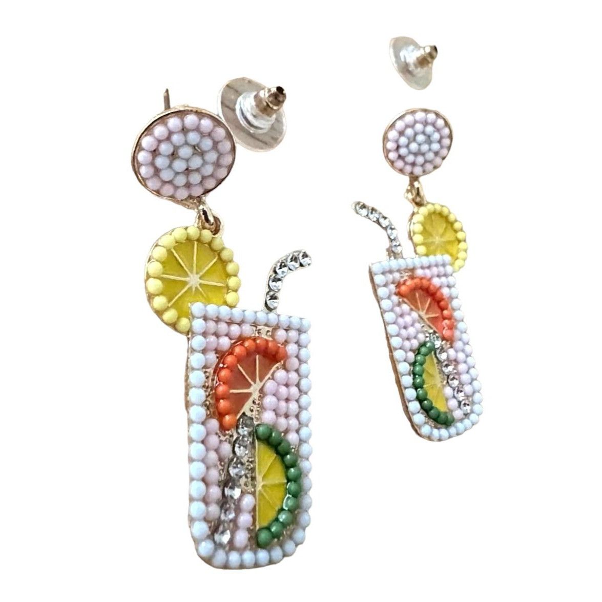 Handmade Tropical Cocktail Earrings Beaded Dangle Posts Lemon Lime Cr Size ONE SIZE - 9 Thumbnail