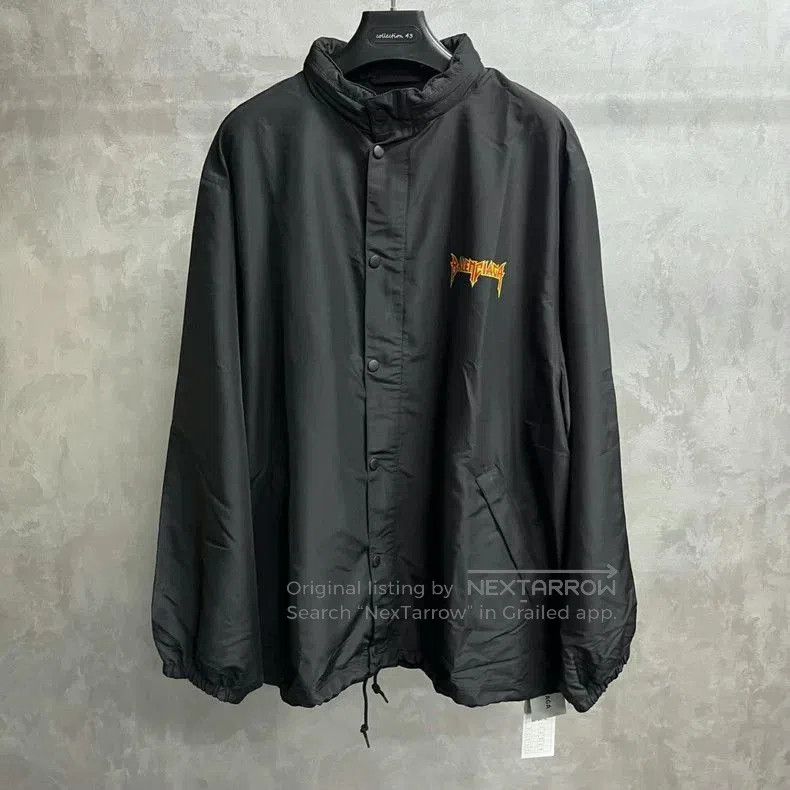 Balenciaga Black Logo Hooded Windbreaker Jacket.