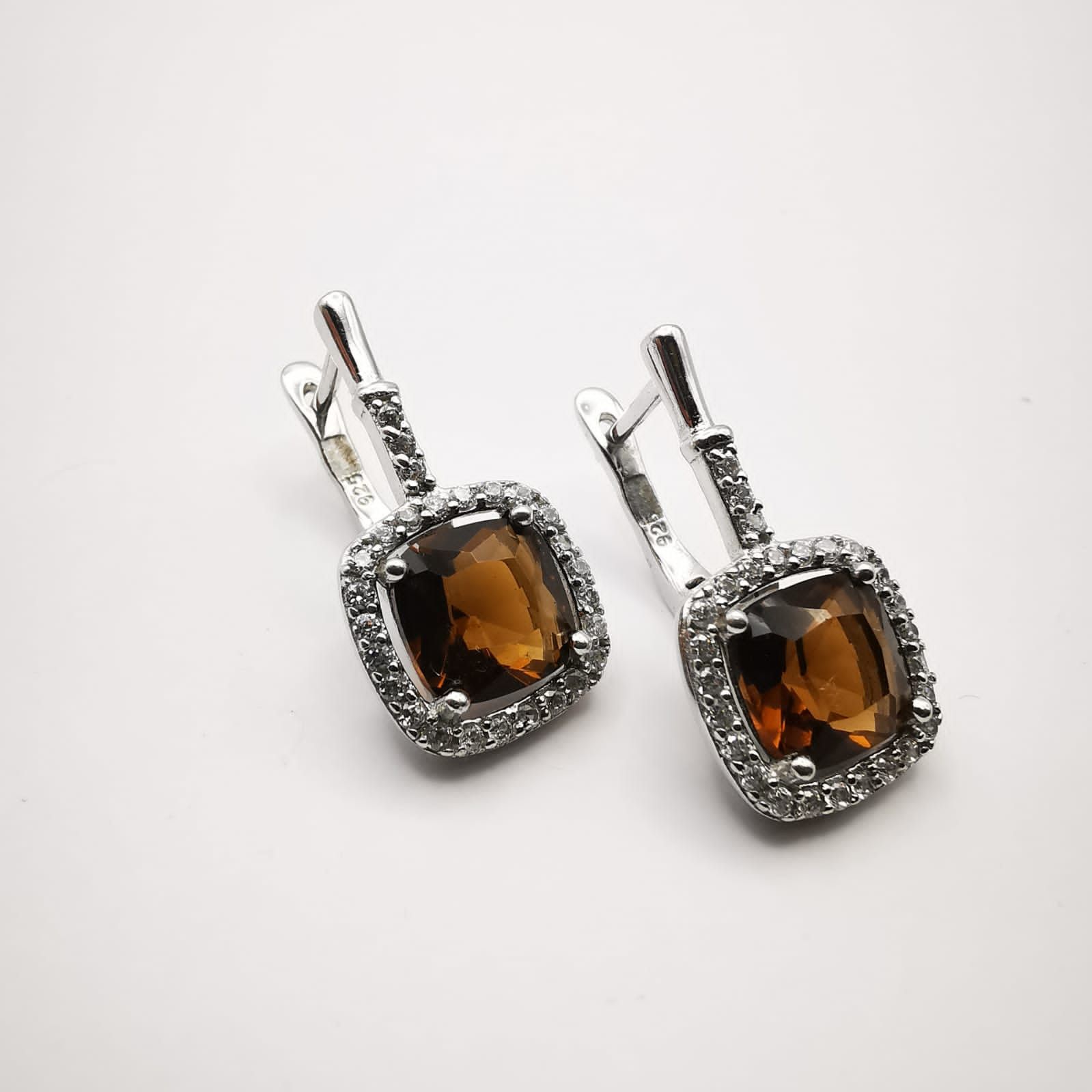 Vintage Earrings 925 Sterling Silver Cetrine Zircon