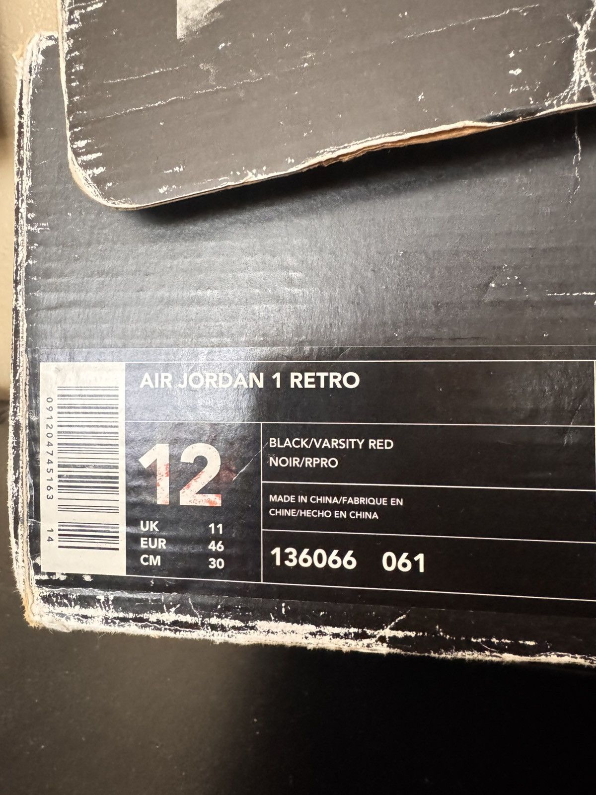 Jordan Brand 2001 Jordan 1 Retro Bred Size US 12 / EU 45 - 3 Thumbnail
