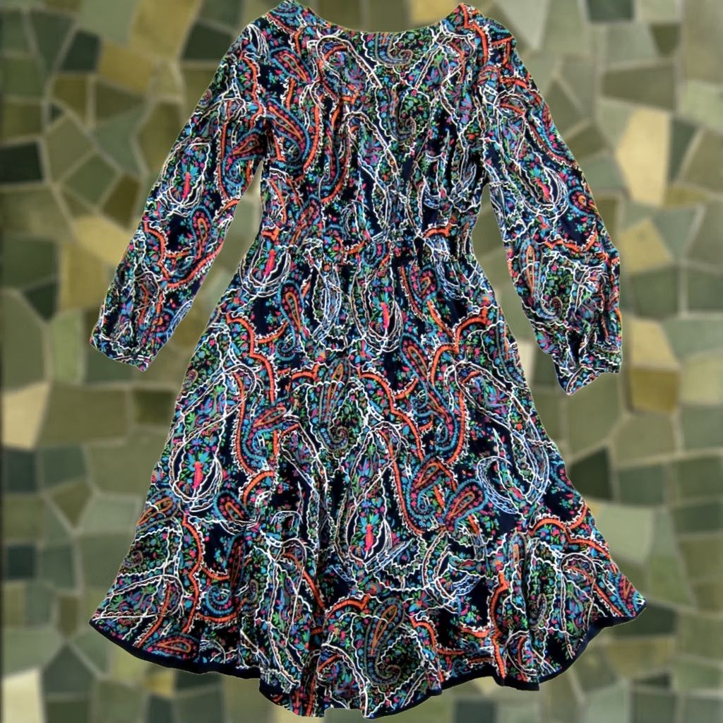 Vintage Maeve Dress V-Neck 3/4 Sleeve Midi Floral Small Pink Black Blue Rayon Pattern Bohemian Hippie 100% Rayon Womens Size S / US 4 / IT 40 - 1 Thumbnail