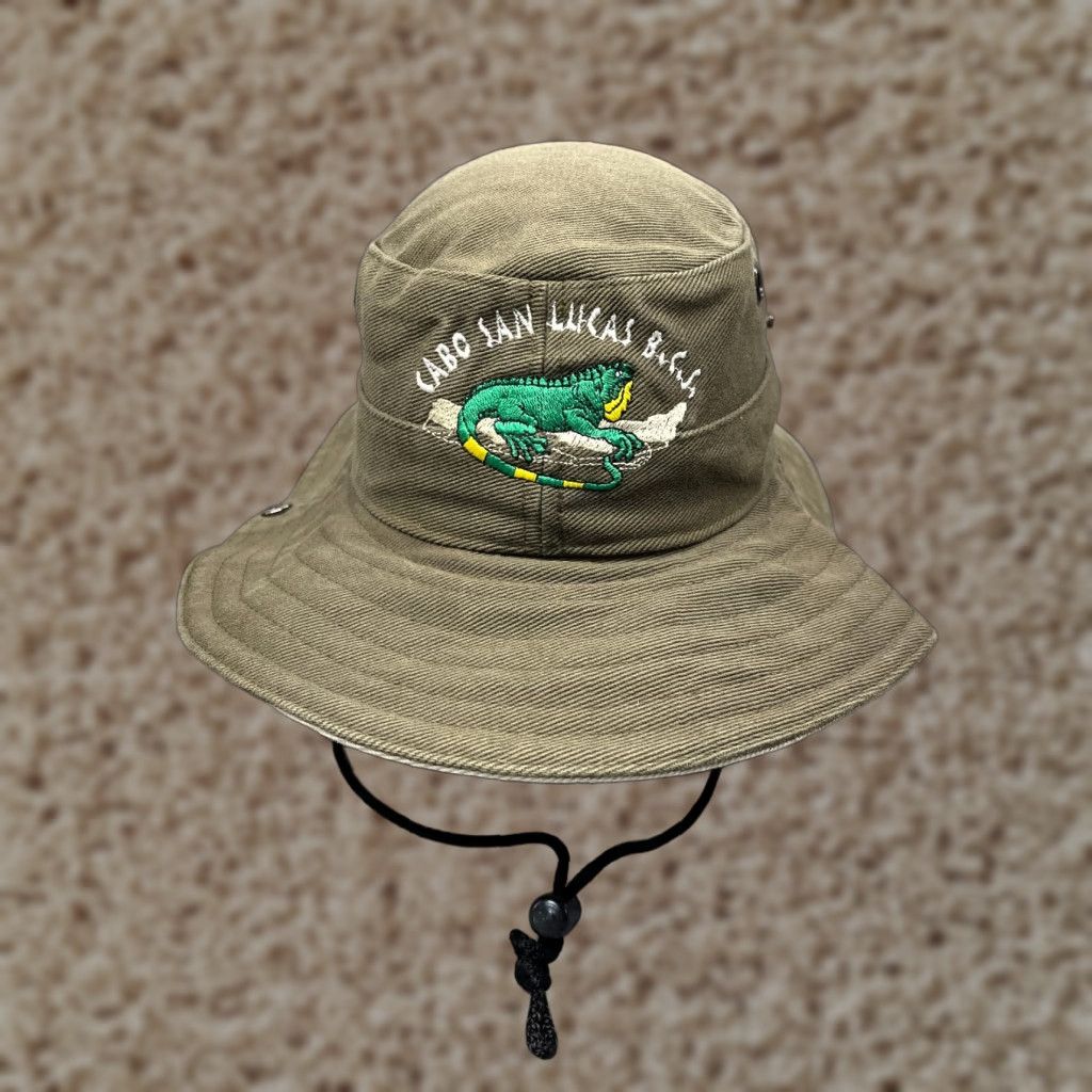 Vintage Cabo San Lucas BCS Bucket Hat Adult One Size Green Cotton Iguana Beach Outdoors Hat/Cap Mens Bucket Hat Size ONE SIZE - 1 Thumbnail