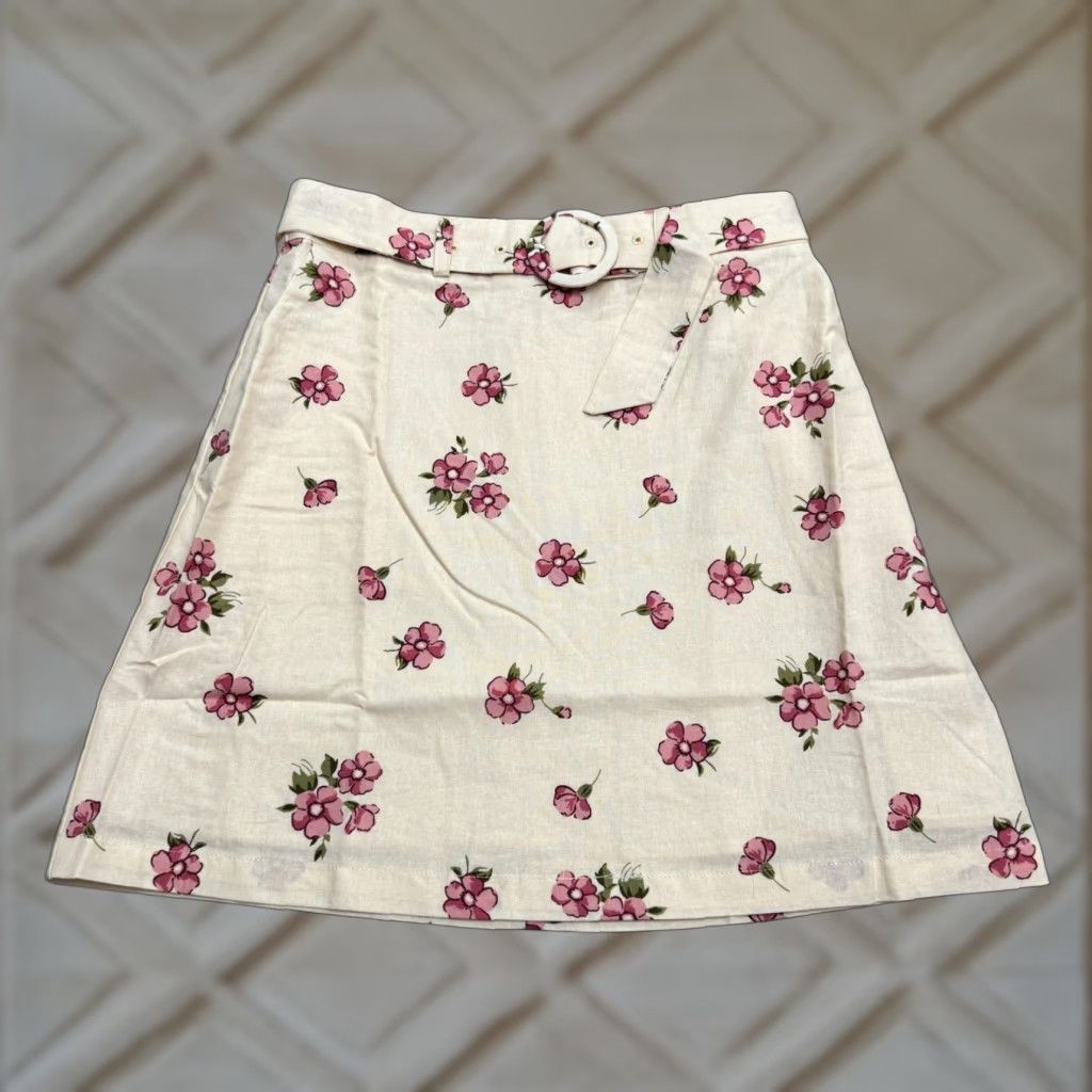 Princess Highway Floral Skirt Womens Size 6 Beige Belted A-Line Casual Summer NWT