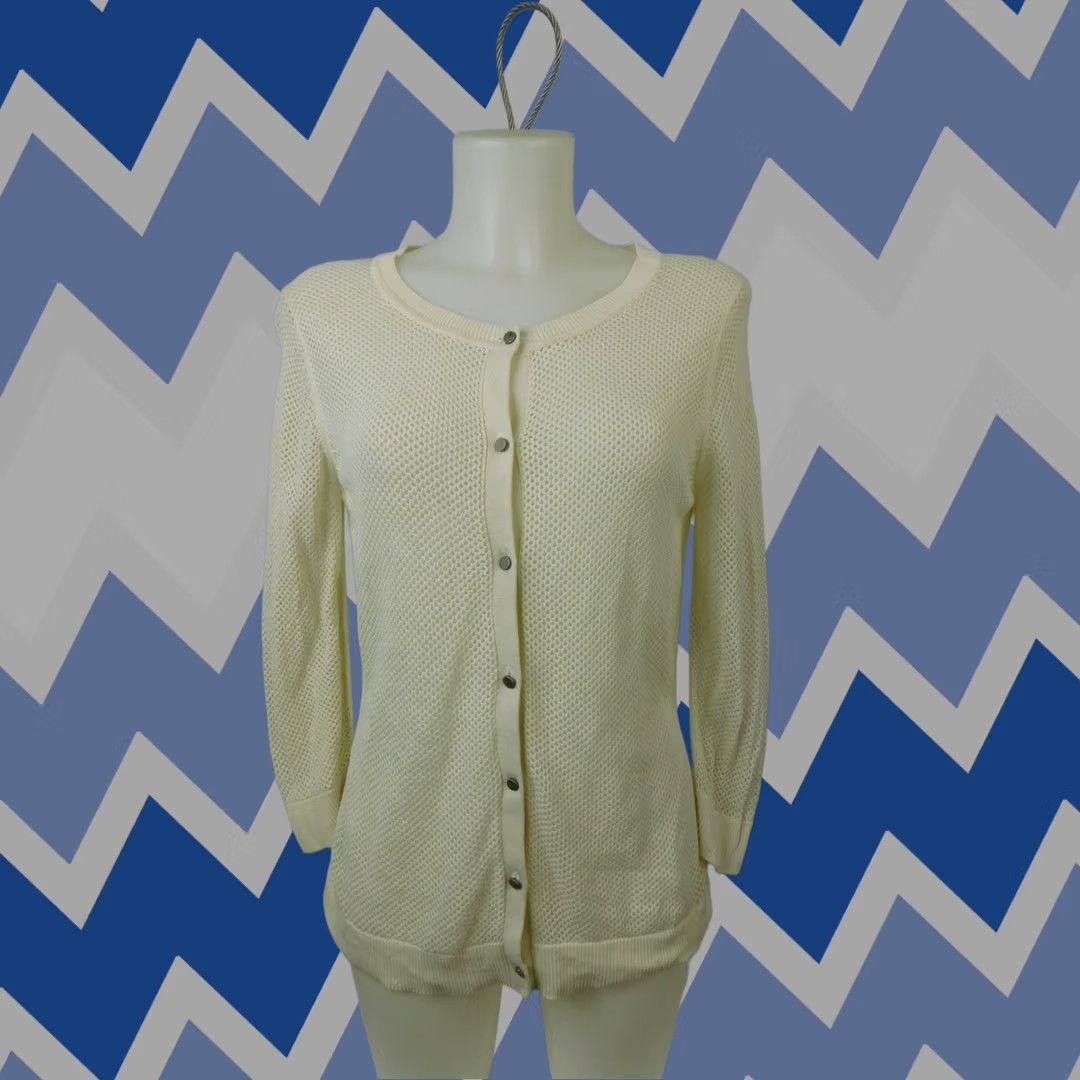 Coldwater Creek Coldwater Creek Ivory Button Front Open-Knit Silk-Cotton Cardigan Size 8 Women Blouse Size M / US 6-8 / IT 42-44 - 1 Thumbnail
