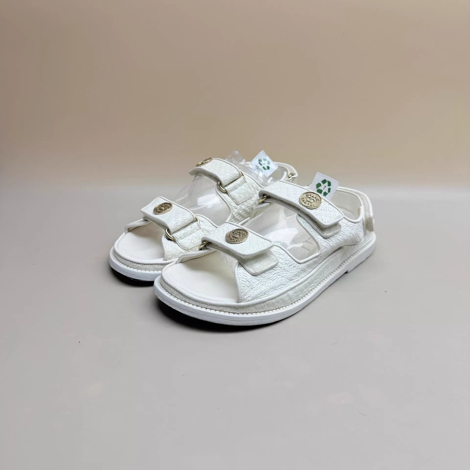 Chanel CHANEL White Gold Coin Velcro Sandal 36 95 New Size US 5.5 / IT 35.5 - 1 Thumbnail