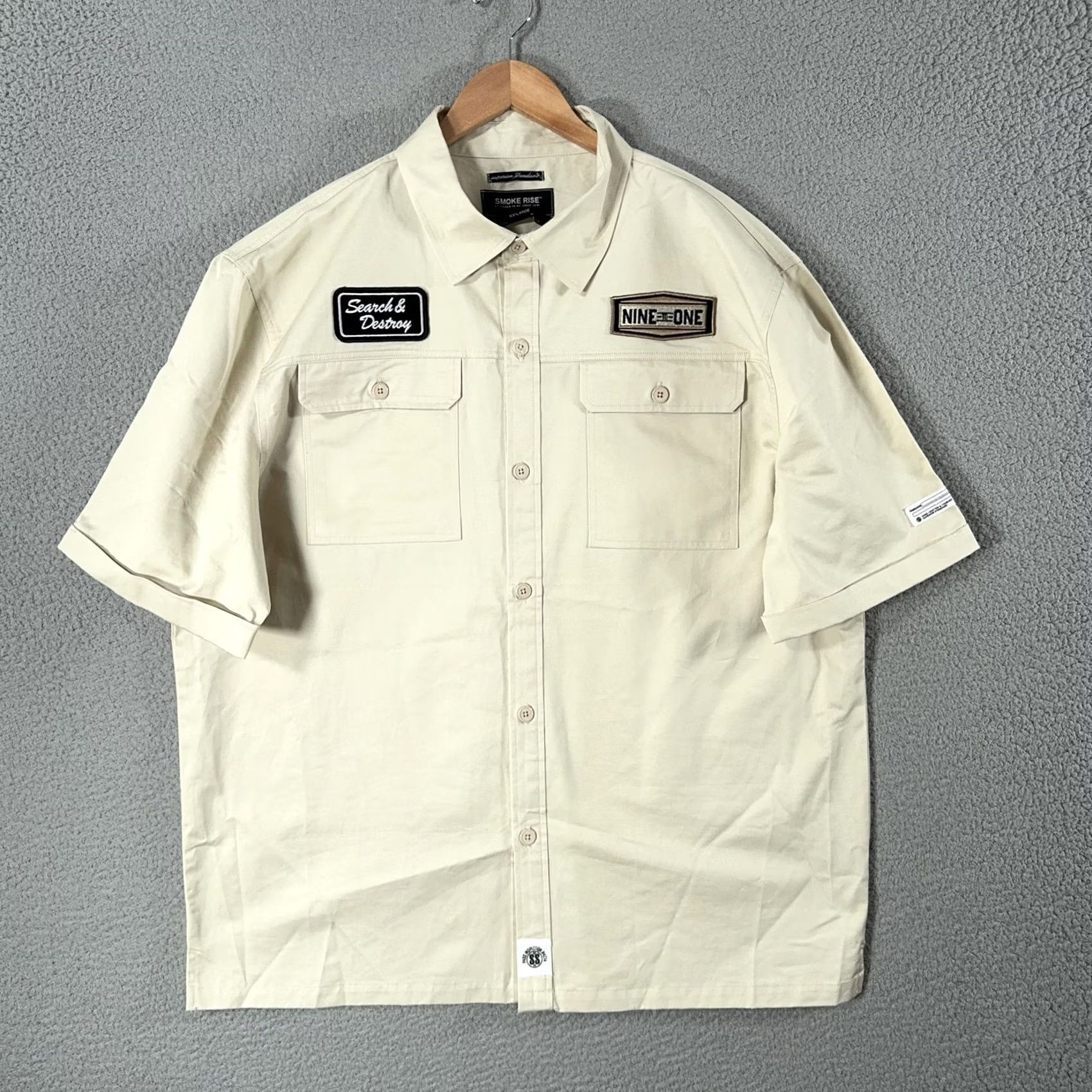 Vintage Smoke Rise Cargo Shirt Set Mens 2XL Beige Elastic Waist 7" Inseam Patch Size US XXL / EU 58 / 5 - 7 Thumbnail
