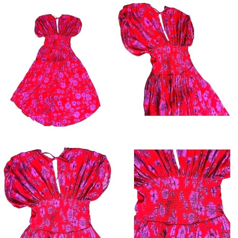 Other Band of Gypsies Hi Low Dress Small Red Pink Flowers Stretch Size S / US 4 / IT 40 - 6 Thumbnail