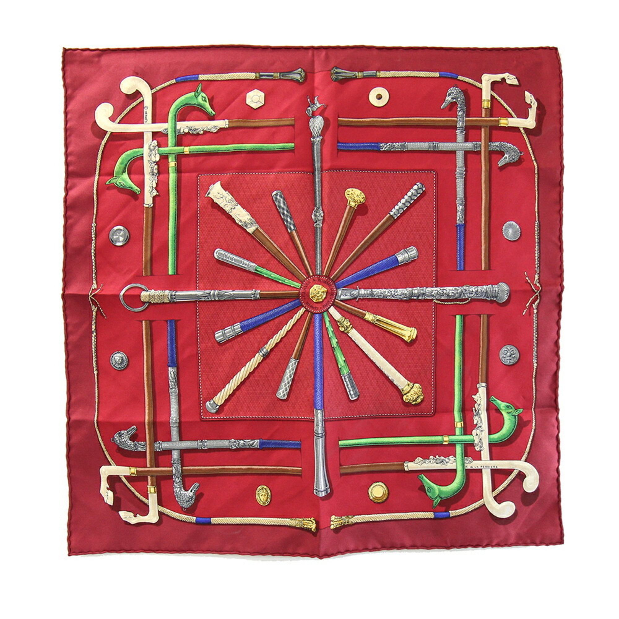 Hermes Hermes Scarf/Muffler, Carre 42, Cannes & Pommeaux, Walking Stick Pattern, Bordeaux, 100% Silk, Petit Carre, Mini Stole, Women's, HERMES Size ONE SIZE - 1 Thumbnail