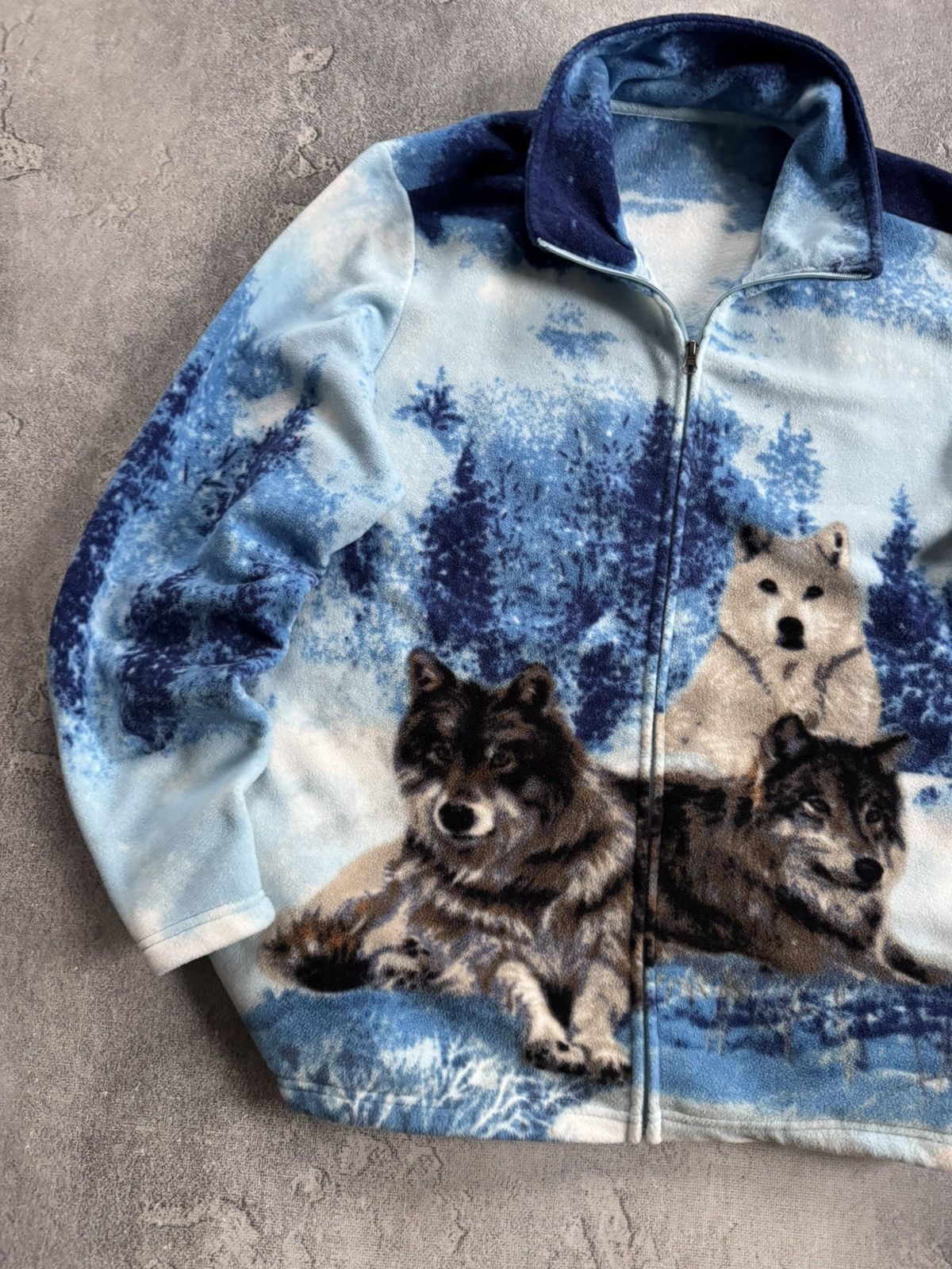 Vintage 90s Retro Animal print wolf atlas all printed fleece jacket Size US L / EU 52-54 / 3 - 3 Thumbnail