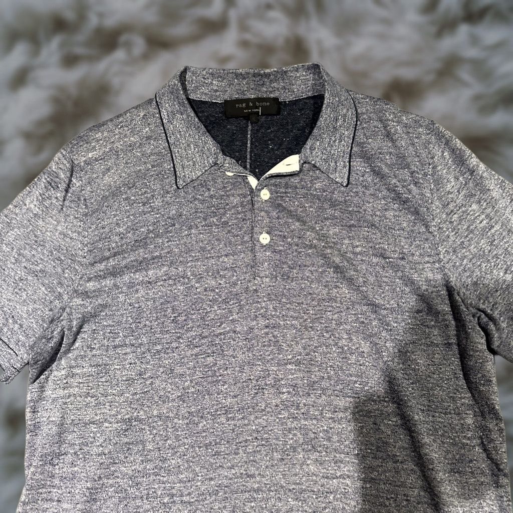 Rag & Bone Rag & Bone Shirt Polo Mens XL Blue Short Sleeve Cotton Linen Blend Casual Polo Shirt Size US XL / EU 56 / 4 - 1 Thumbnail