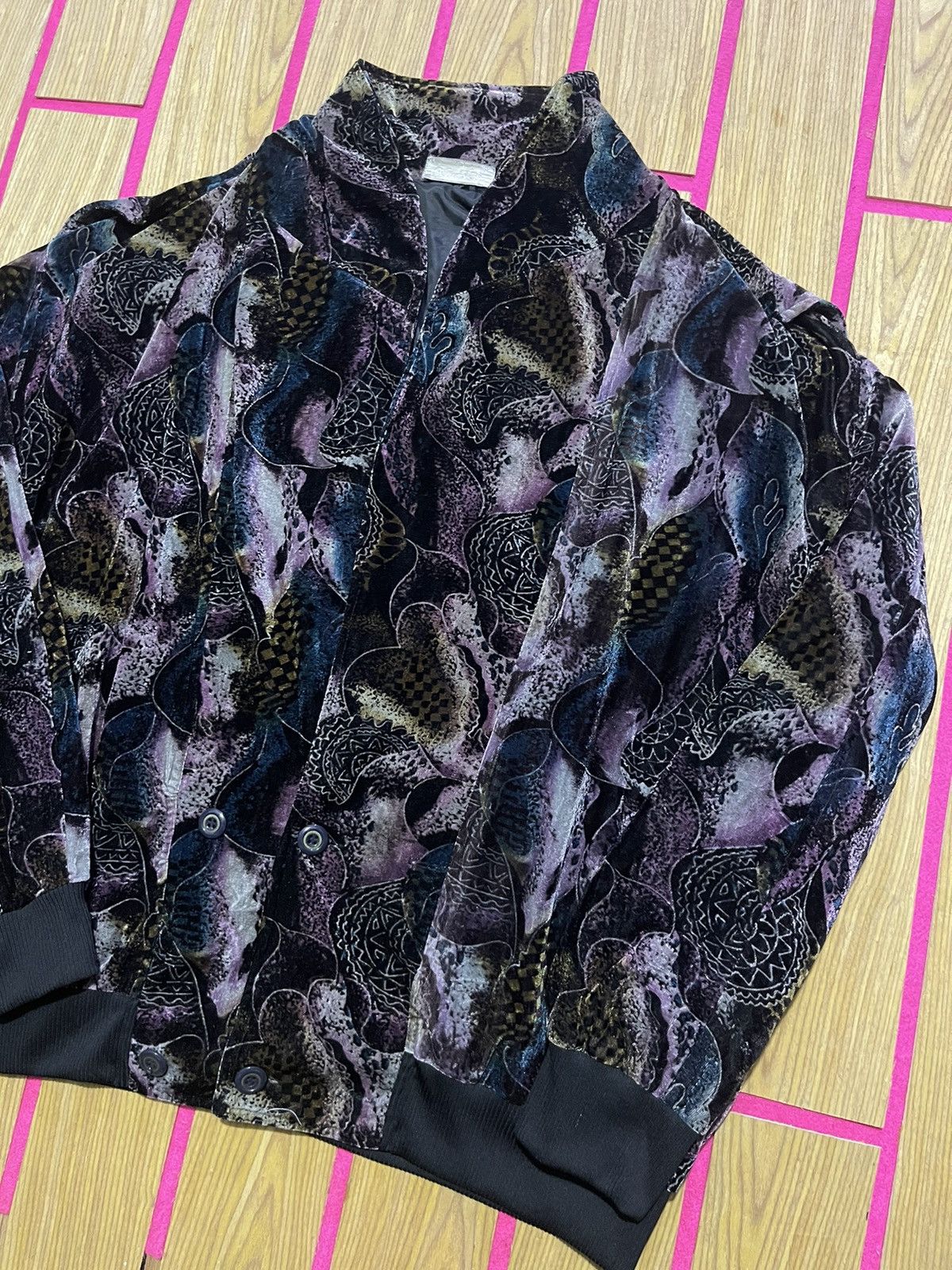 Le Grande Bleu (L.G.B.) Y2K BOMBER JACKET WINDY multicolor motif rare style Size US L / EU 52-54 / 3 - 2 Thumbnail