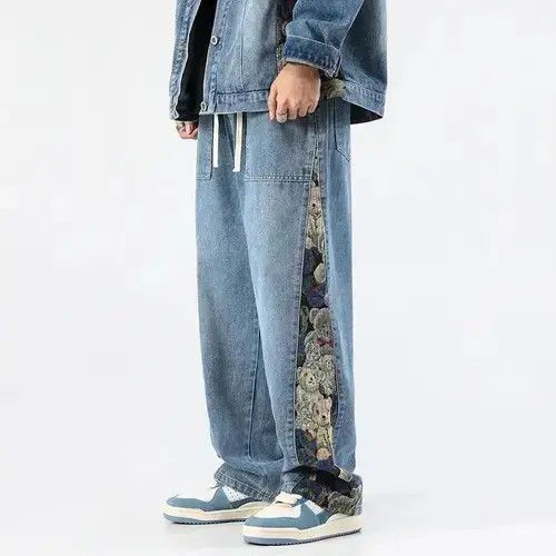 Designer Jeans baggy wide-leg with bear print outdoor hip-hop style Size US 34 / EU 50 - 1 Thumbnail