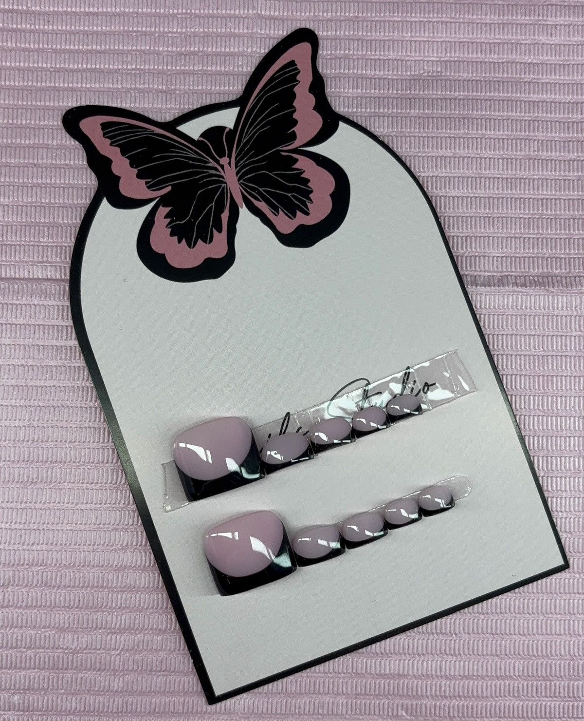 Handmade press on toenails pink nude black French tips handmade gel Size ONE SIZE - 10 Thumbnail