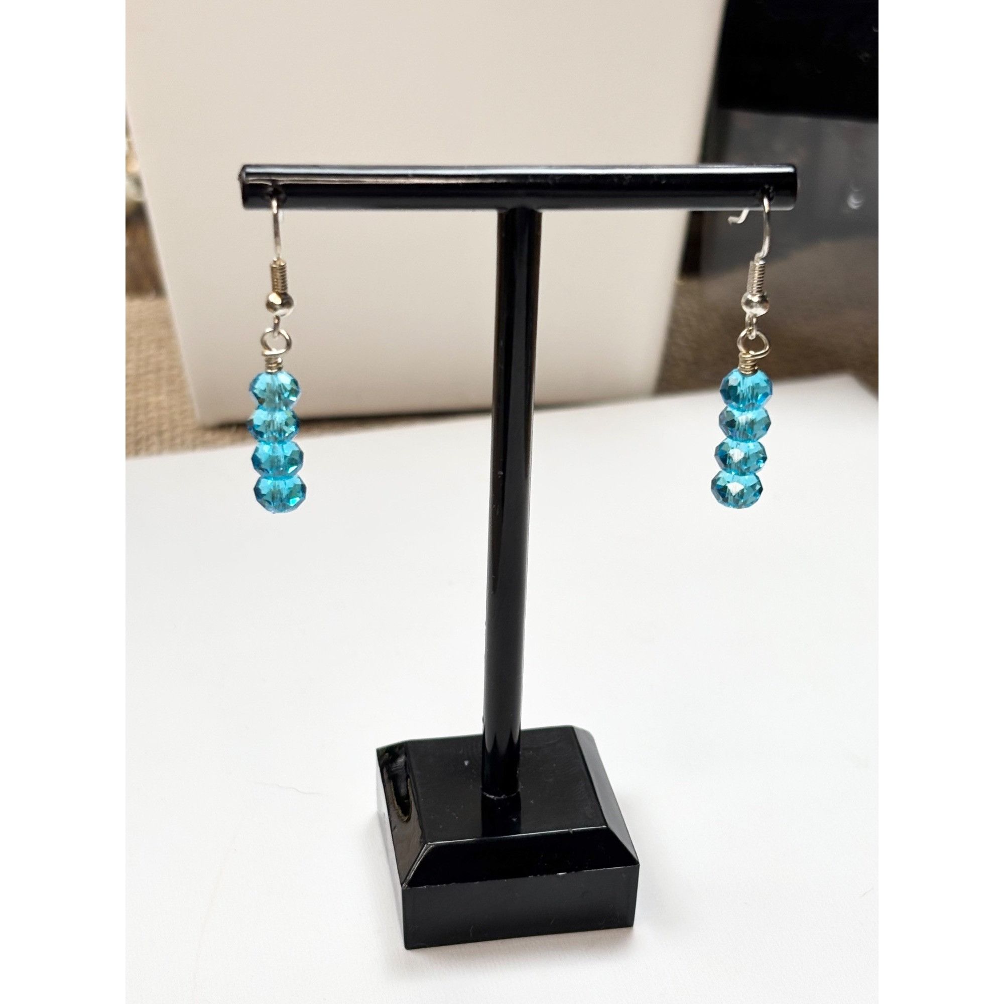 Other Blue Crystal Bead Dangle Earrings With Silver Hooks Size ONE SIZE - 3 Thumbnail