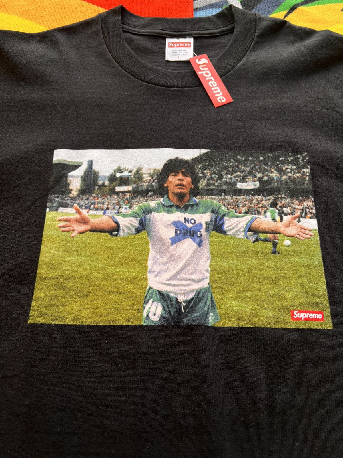 Supreme L Supreme Maradona Tee black T-shirt football diego no drugs Size US L / EU 52-54 / 3 - 8 Thumbnail