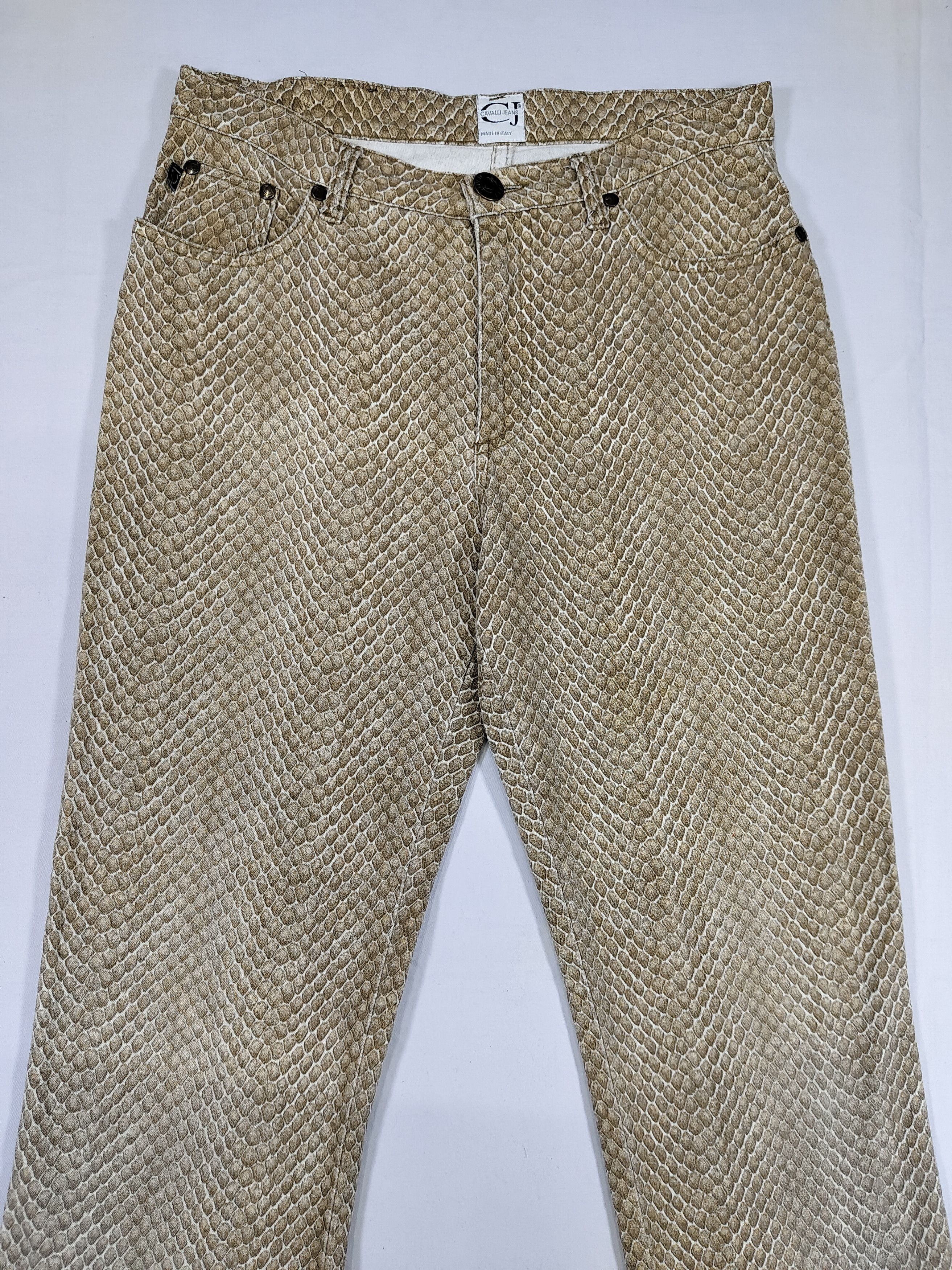 Roberto Cavalli 90s Cavalli Jeans- Python Skin Print Glam Rock Trousers Size 31" - 2 Thumbnail