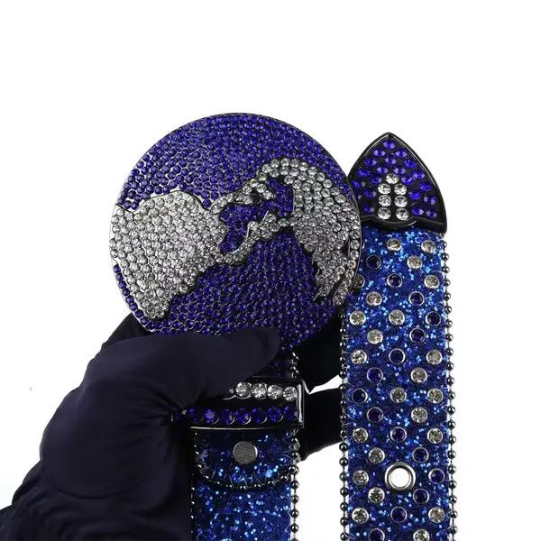 Japanese Brand y2k blue studded rhinestone leather belt Size 38 - 2 Thumbnail