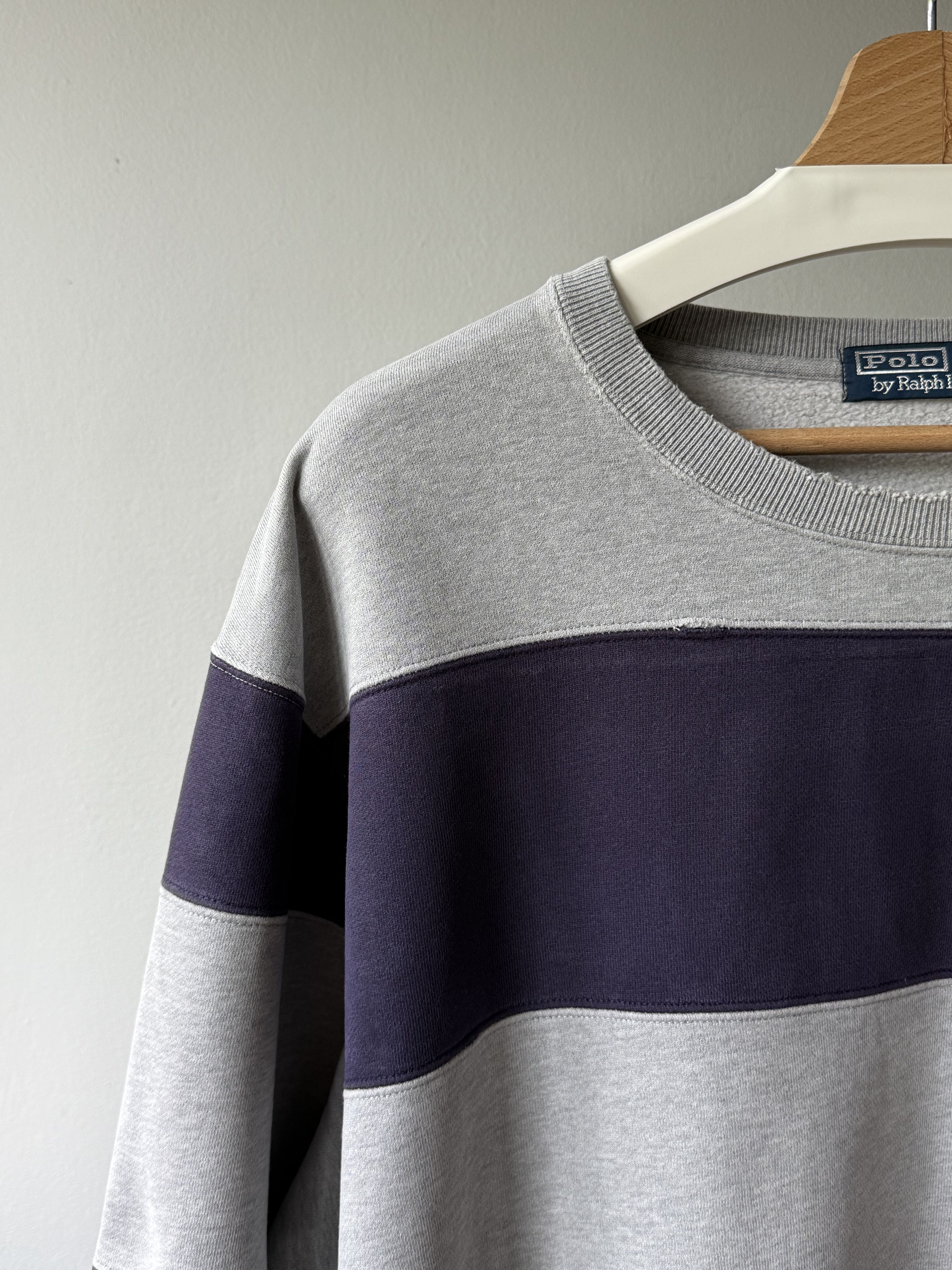 Polo Ralph Lauren Vintage 90's Polo Ralph Lauren Blue Gray Striped Sweatshirt Size US L / EU 52-54 / 3 - 5 Thumbnail