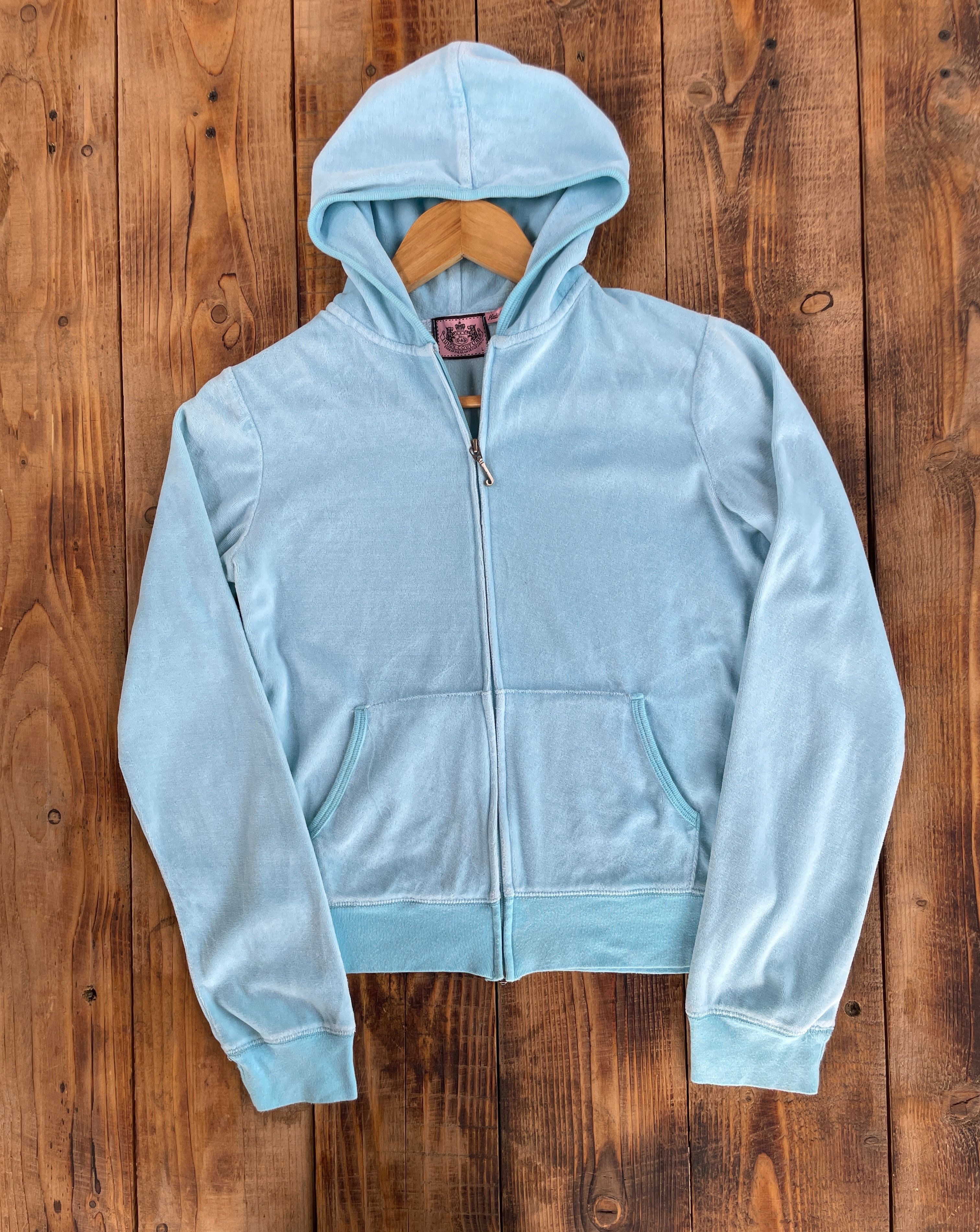 Juicy Couture Juicy Couture Blue Velour Cropped Zip Hoodie Size L Size L / US 10 / IT 46 - 1 Thumbnail