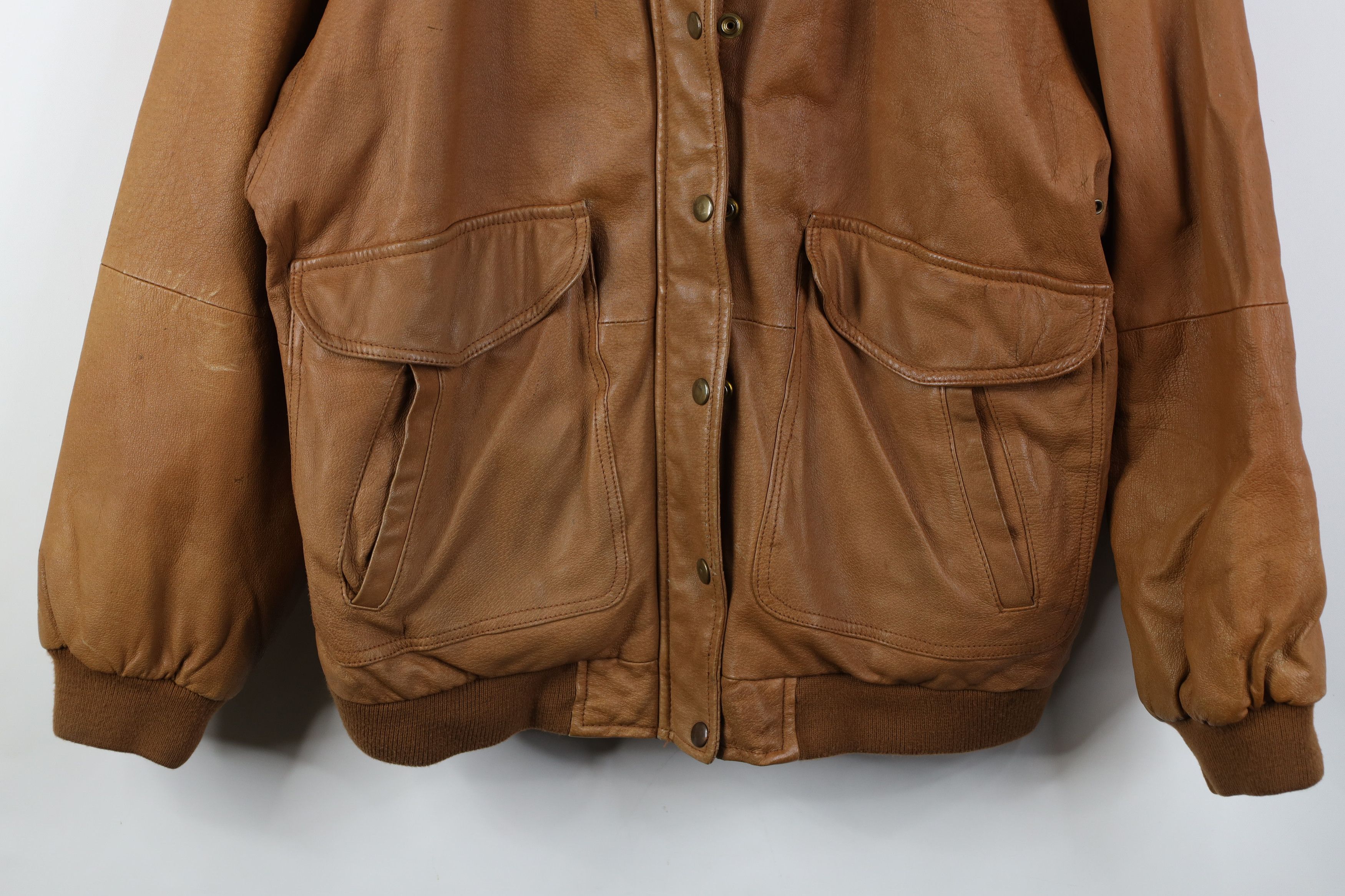 Vintage Vintage 90s Streetwear Full Zip Leather Flight Bomber Jacket Size L / US 10 / IT 46 - 3 Thumbnail