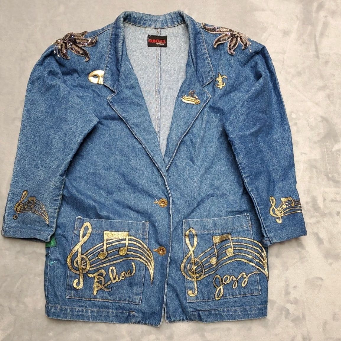 Denime VINTAGE Sunbelt Jacket Womens Large Blue Denim New Orleans Blues Jazz Music 90s Size L / US 10 / IT 46 - 2 Thumbnail