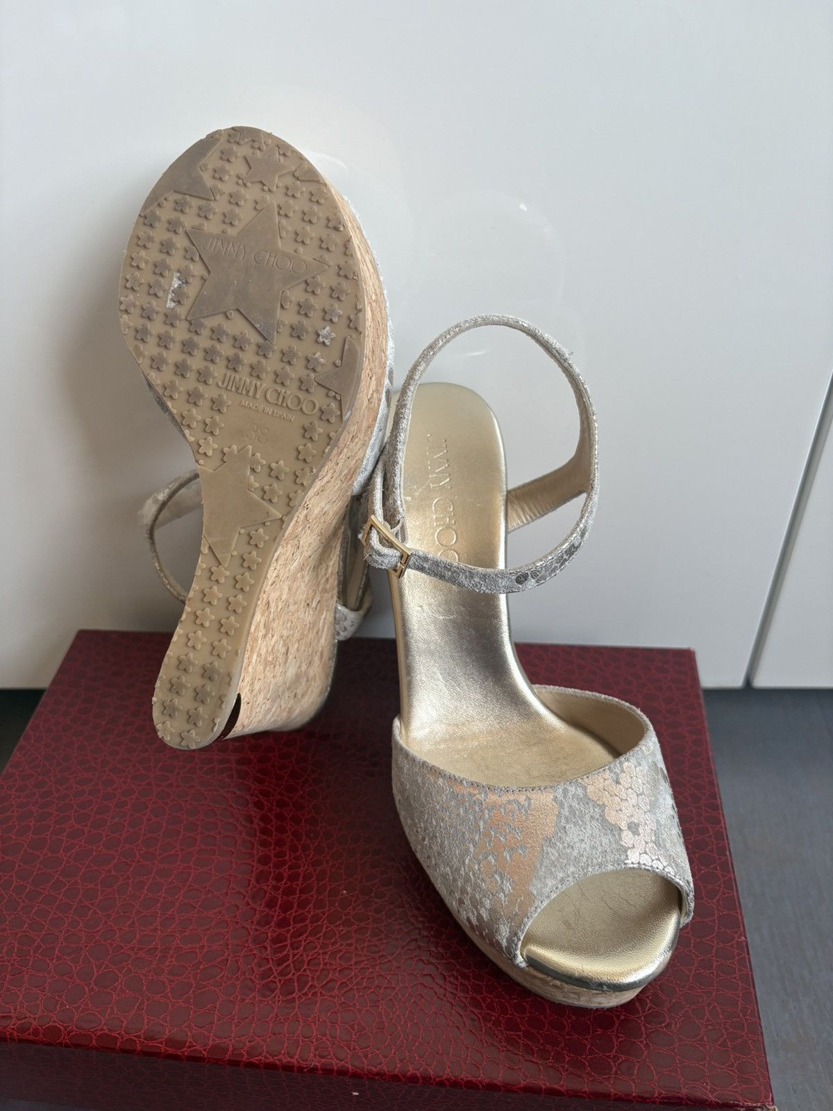 Jimmy Choo Jimmy Cho Metallic Snakeskin Spadrille Size US 8 / IT 38 - 5 Thumbnail
