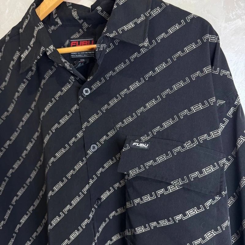 Fubu FUBU XXL Black All-Over Logo Button-Up Shirt Size US XXL / EU 58 / 5 - 2 Thumbnail