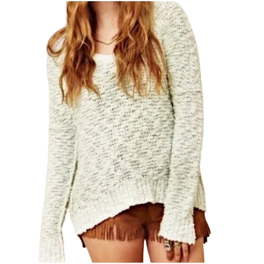 Free People Free People Songbird Boucle Knit V-Neck Sweater Mint Size XS Size XS / US 0-2 / IT 36-38 - 1 Thumbnail