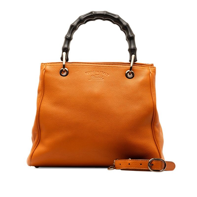 image of Gucci Leather Bamboo Shopper Tote Bag in Orange, Women's