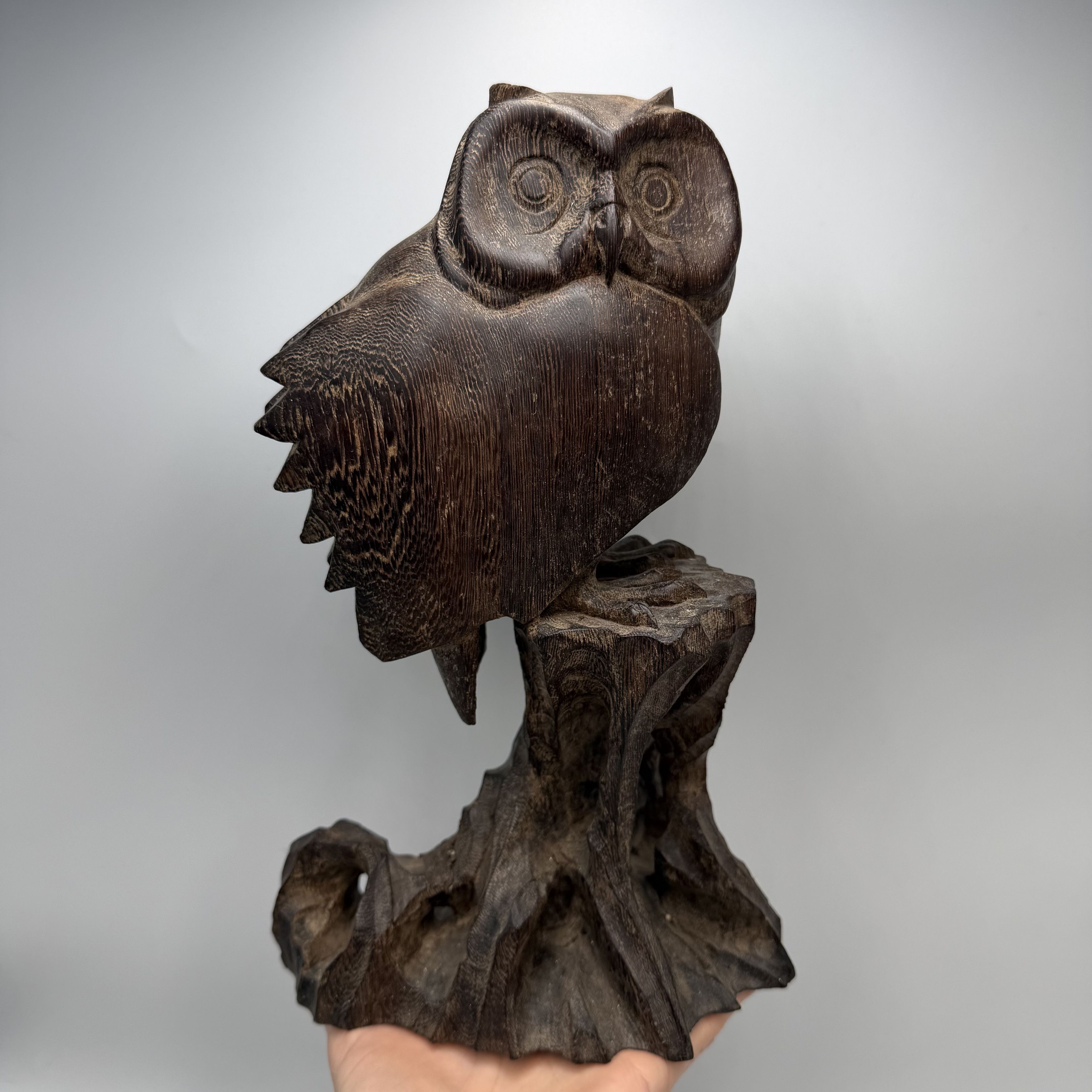 Vintage Vintage Hand Carved Wooden Owl Figurine Folk Art 27cm Size ONE SIZE - 1 Thumbnail
