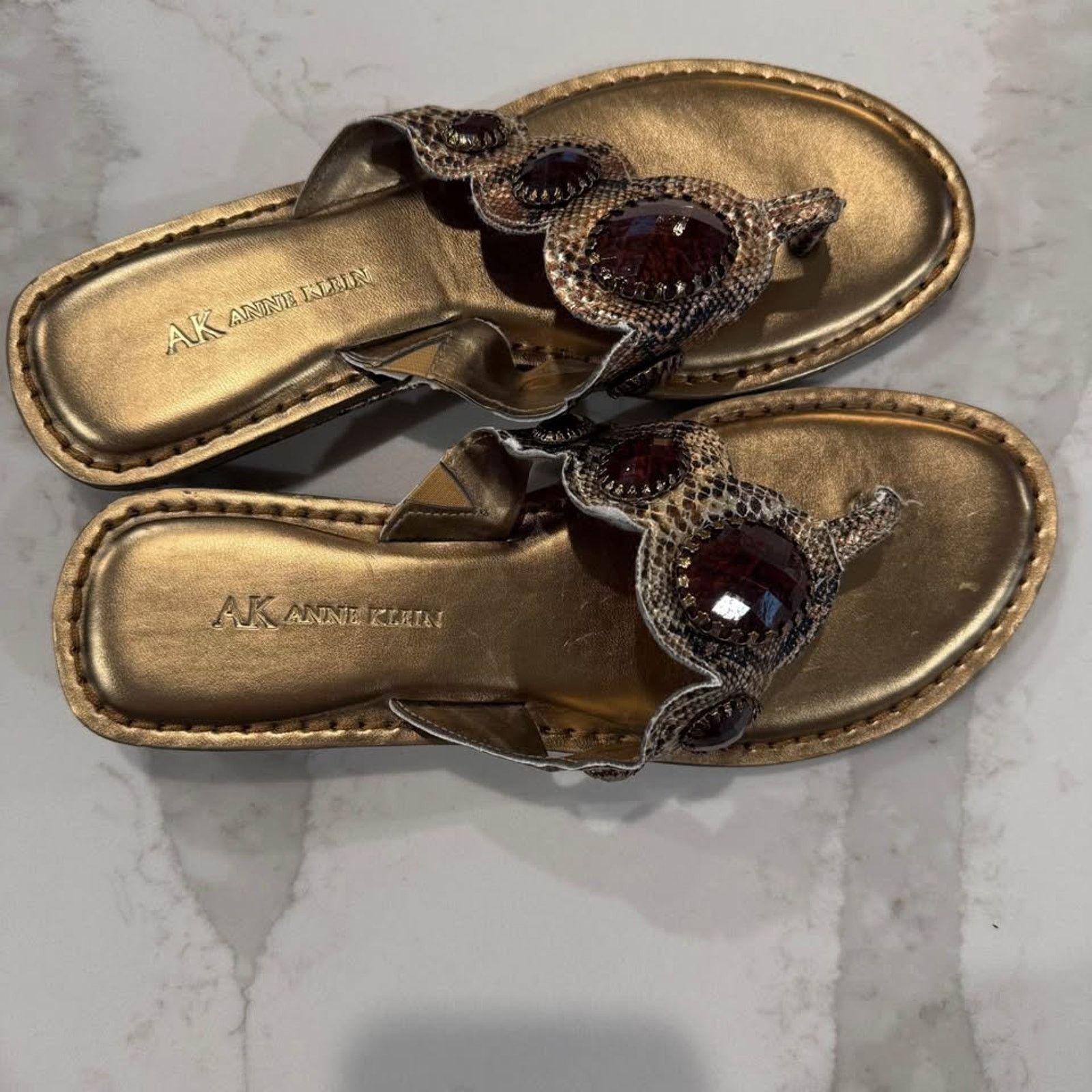 Anne Klein Anne Klein Gold Thong Sandals Womens 8 Embellished Snakeskin Size US 8 / IT 38 - 7 Thumbnail