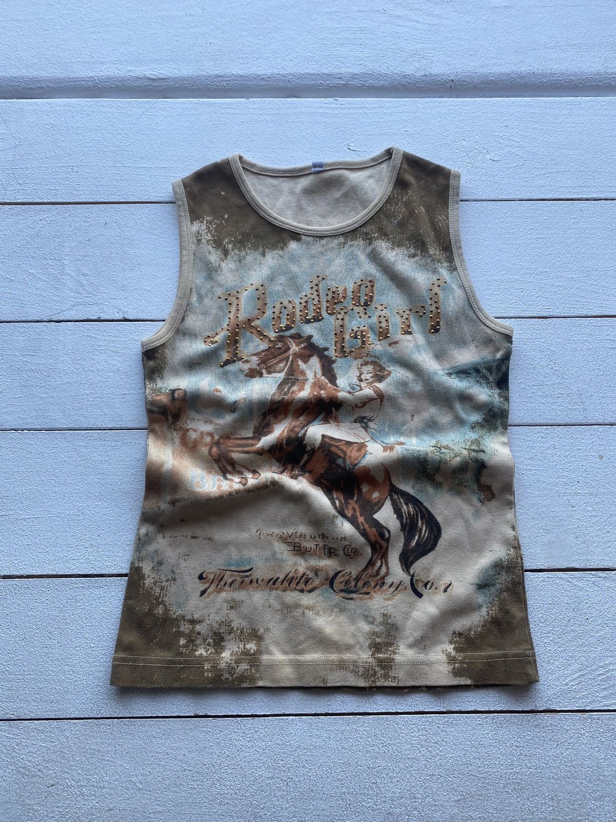 Japanese Brand × Vintage 🔥Gothic Emo Punk Rodeo Sexy Girl Art Tank Top Tee japanese Size S / US 4 / IT 40 - 1 Thumbnail
