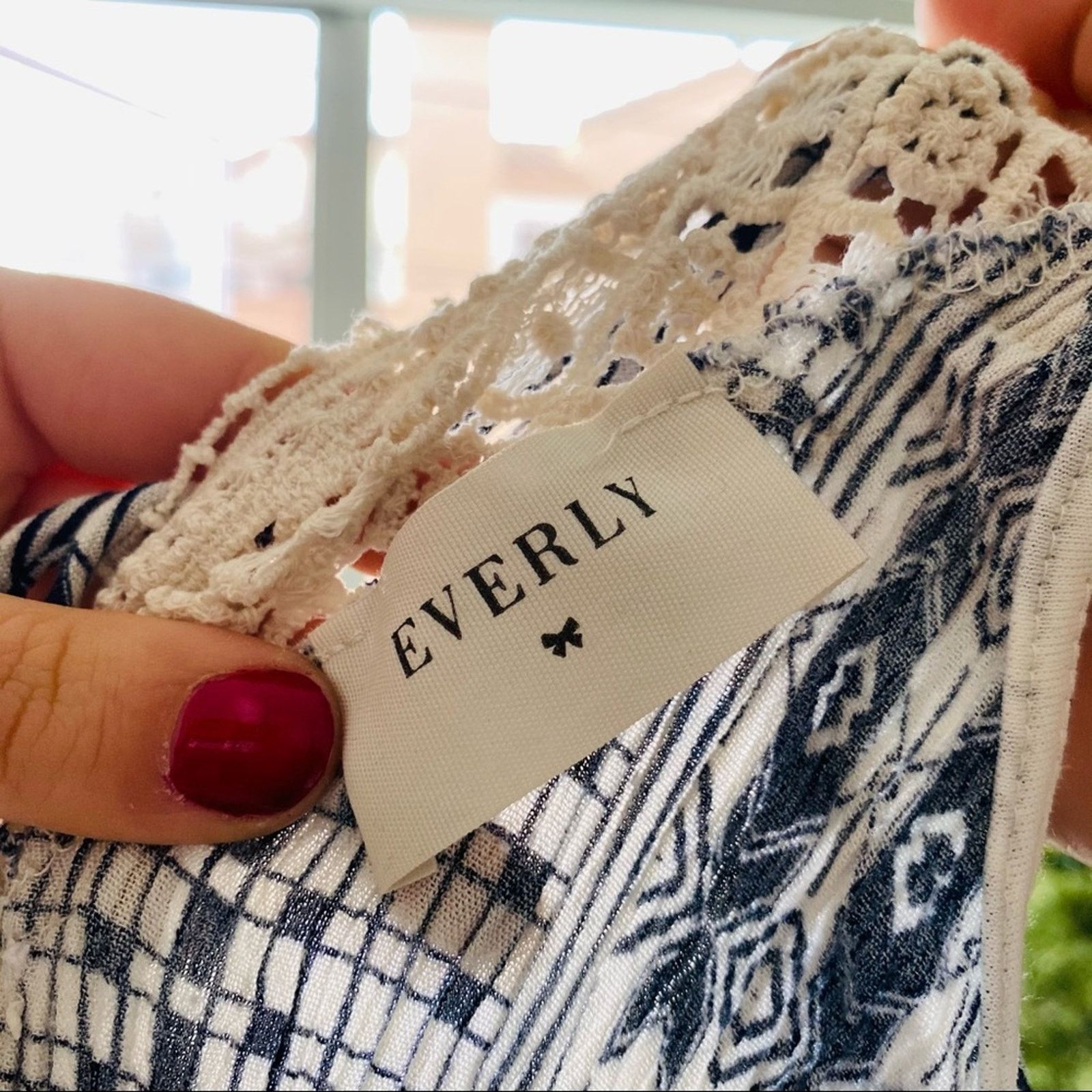 Everlane EVERLY Blue White Crochet Lace Tank Top Printed Midi Dress Size M / US 6-8 / IT 42-44 - 5 Thumbnail