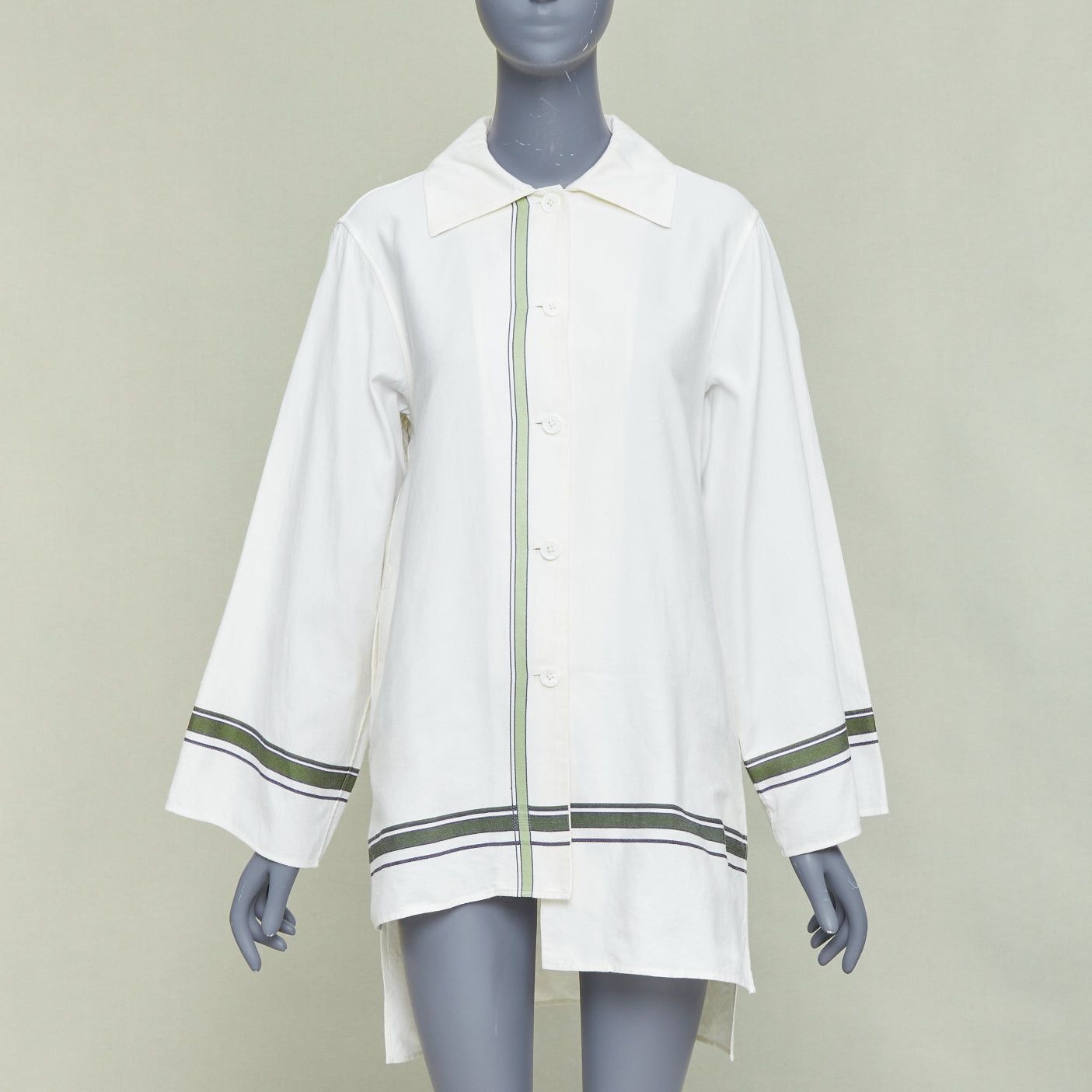 Other BACCA cream green cotton silk blend striped asymmetric oversized overshirt IT36 S Size XS / US 0-2 / IT 36-38 - 1 Thumbnail