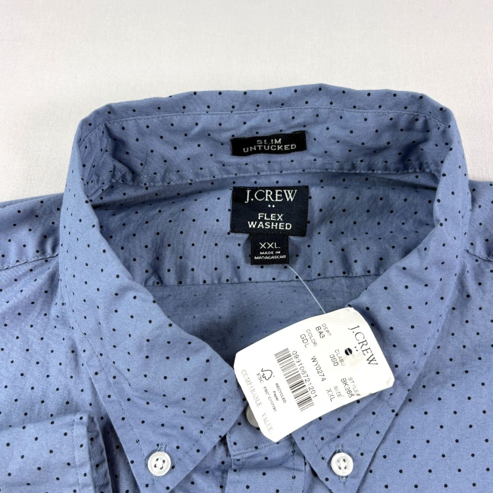 J.Crew VINTAGE J.CREW Shirt Mens Blue Polka Dot Button-Up Slim Untucked Fit Washed NEW Size US XXL / EU 58 / 5 - 4 Thumbnail
