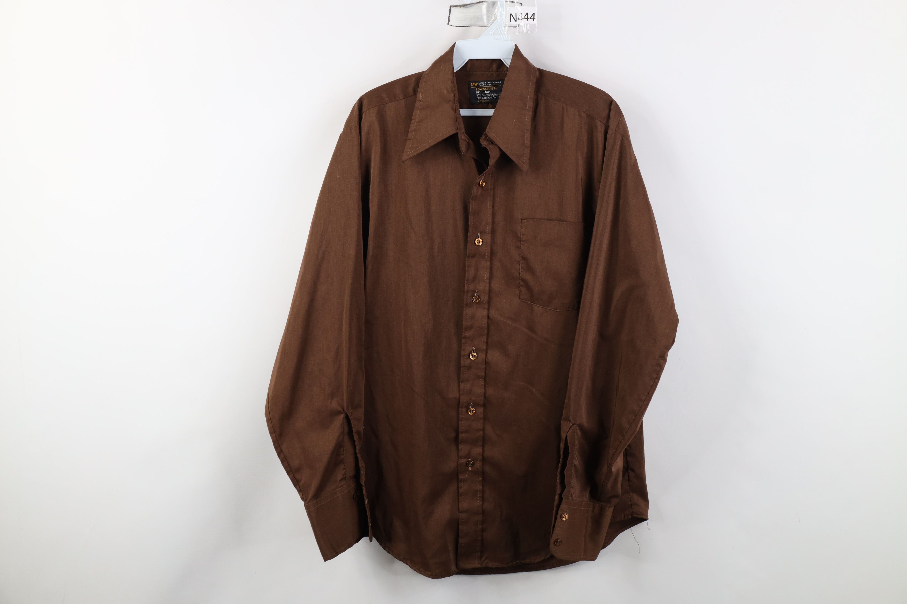 Vintage Vintage 70s Streetwear Thin Dagger Collar Button Shirt Brown Size US L / EU 52-54 / 3 - 1 Thumbnail