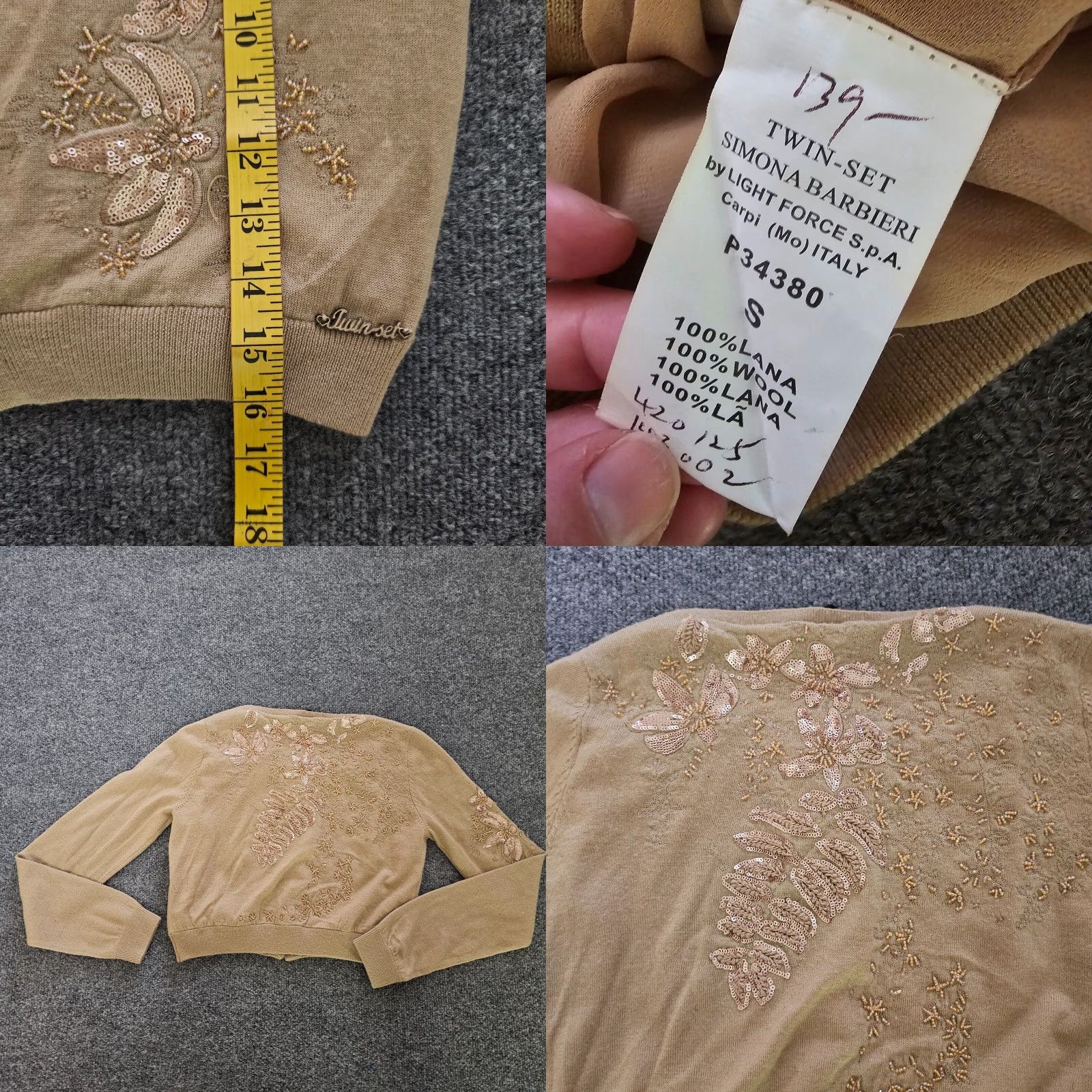TWINSET TWINSET Cardigan Women Small Beige Wool Beaded Sequins Italy Size S / US 4 / IT 40 - 8 Thumbnail