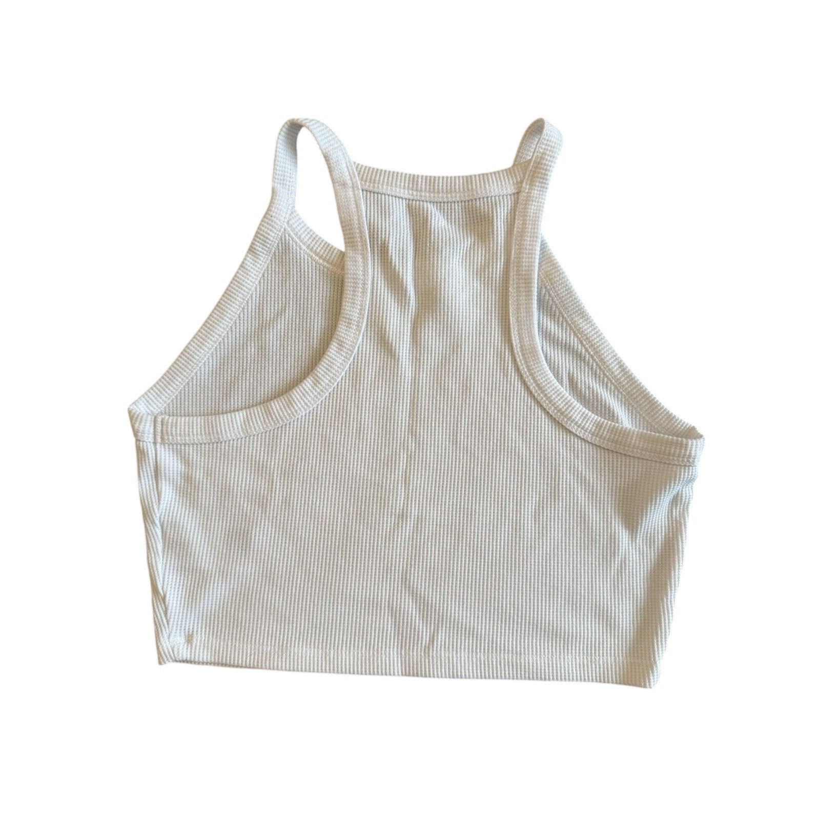 American Eagle Outfitters American Eagle Cropped Tank White Waffle Knit Sleeveless Size L / US 10 / IT 46 - 2 Thumbnail