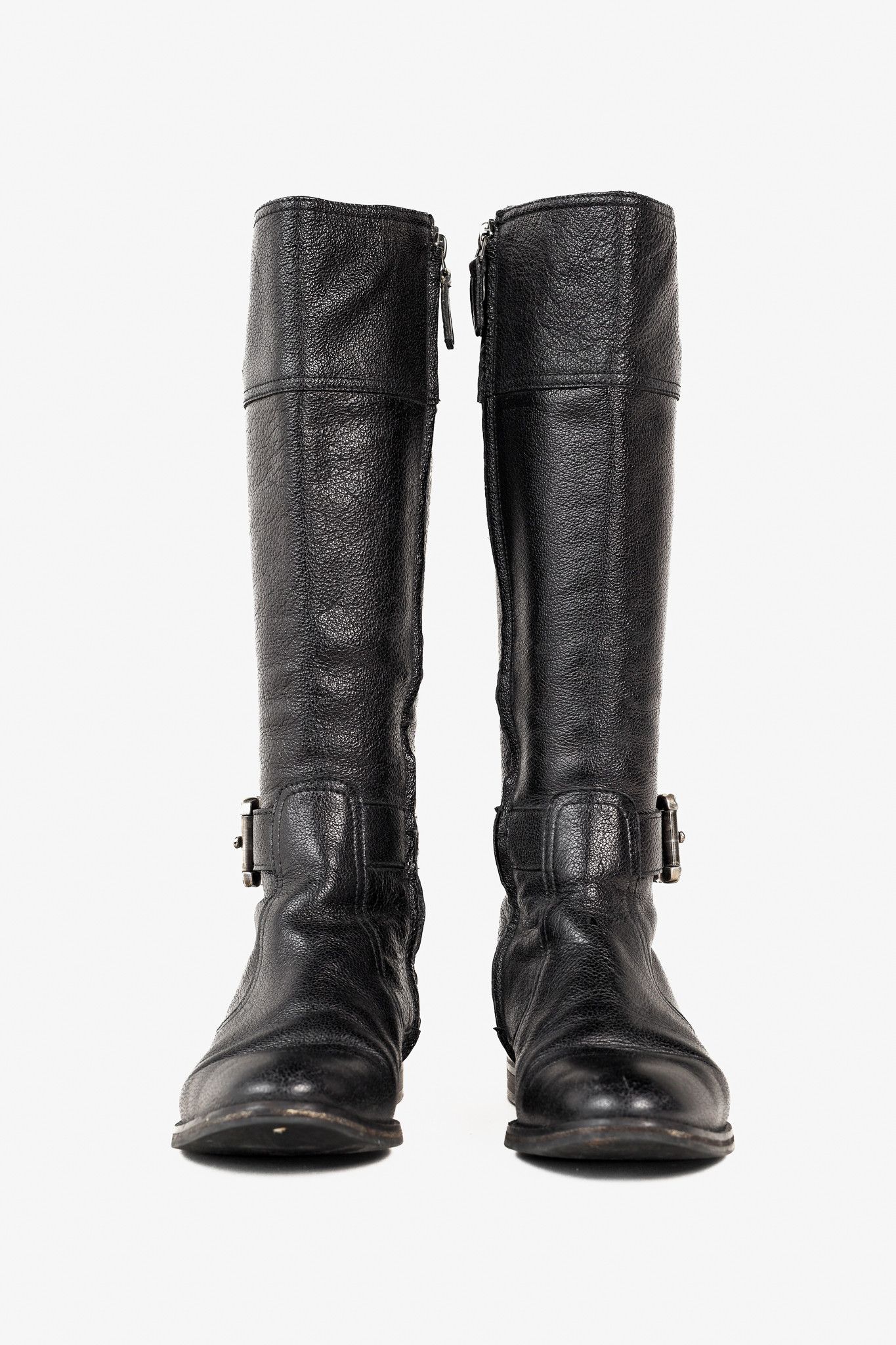 Burberry Burberry Black Grained Leather Buckled Riding Boots Size US 5.5 / IT 35.5 - 2 Thumbnail