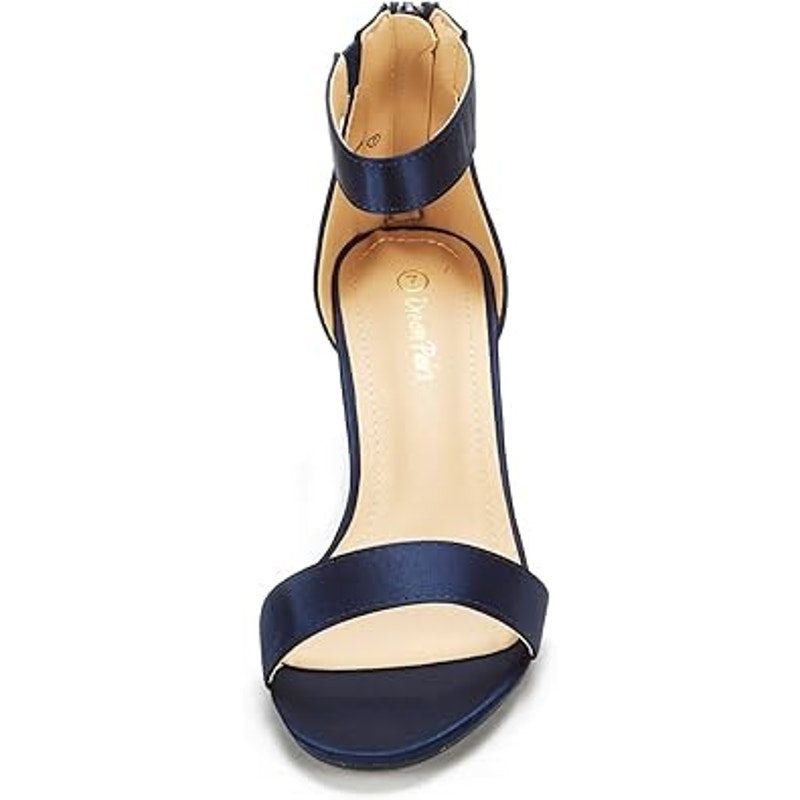 Other Dream Pairs Womens 7.5 Navy Satin Open Toe Ankle Strap Heels Size US 7.5 / IT 37.5 - 2 Thumbnail