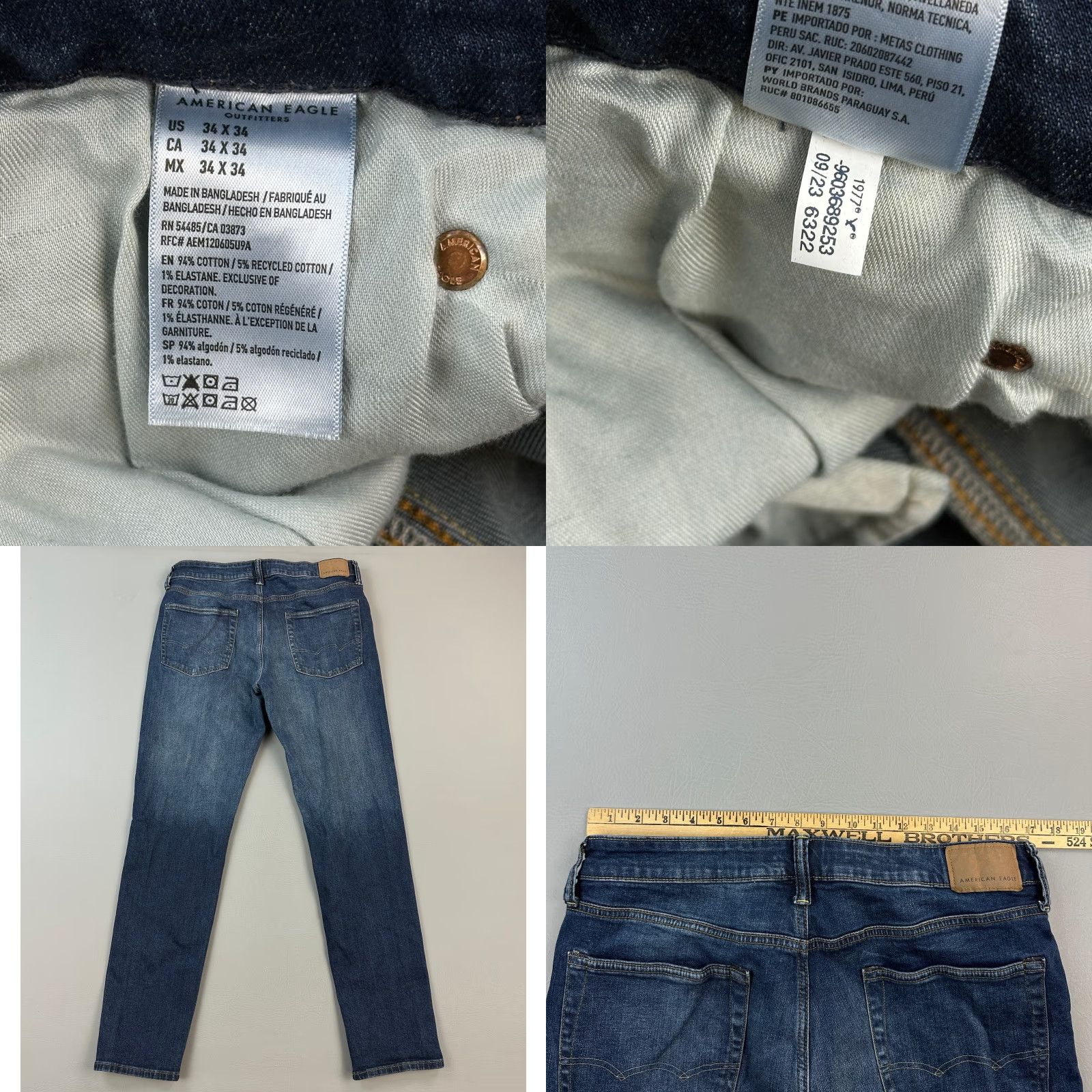 American Eagle Outfitters American Eagle Jeans Mens 34x34 Dark Wash Athletic Fit Stretch Casual Denim 5-Pocket 34x33 Blue Cotton Blend Size US 34 / EU 50 - 8 Thumbnail