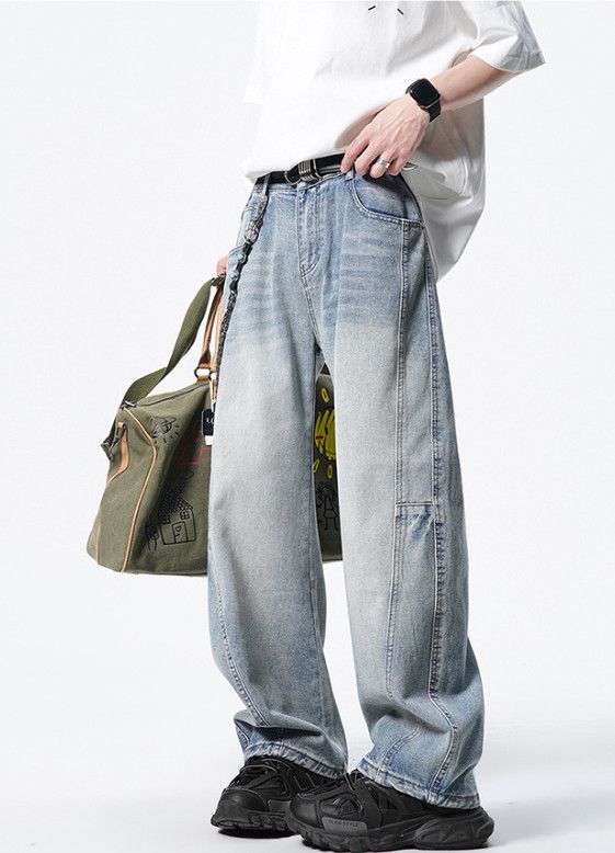 Japanese Brand Men's American high street patchwork wide-leg curved jeans Size US 32 / EU 48 - 2 Thumbnail