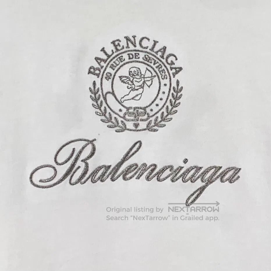 Balenciaga Balenciaga White Logo Lettering Embroidered Cotton Crewnec Size US M / EU 48-50 / 2 - 4 Thumbnail