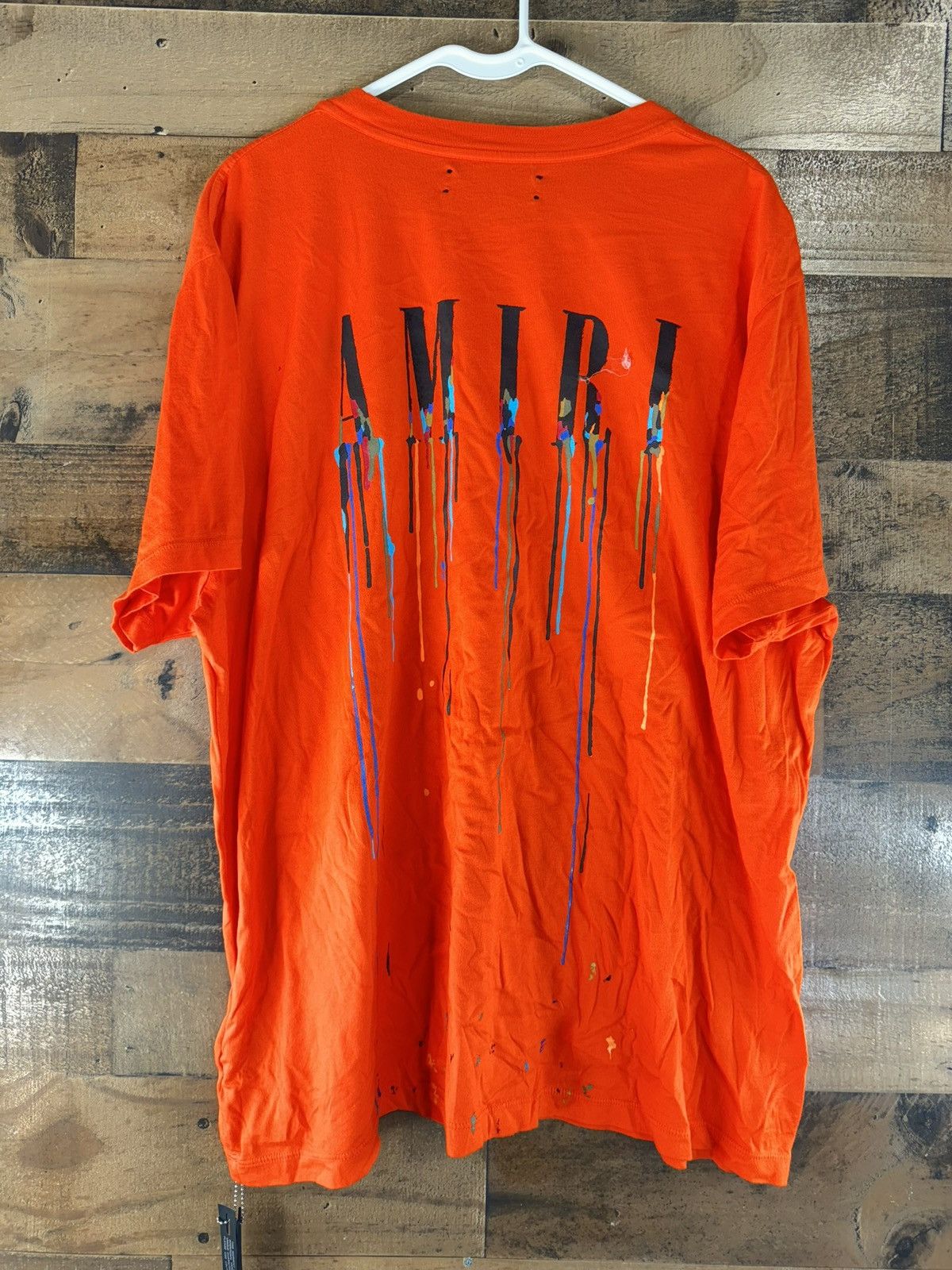 image of Amiri Orange Paint Drip T-Shirt Size Xl, Men's