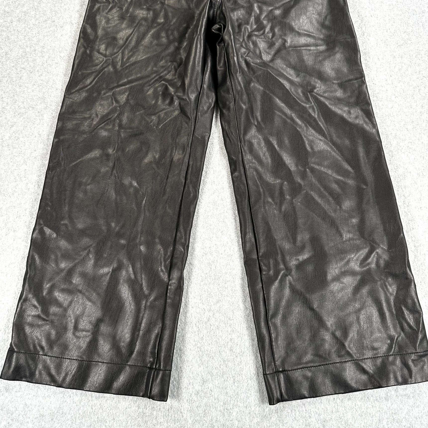 Vintage Maeve The Colette Pants Womens 29 Black Faux Leather Wide Leg High Rise Dress Pants Size 29" - 5 Thumbnail