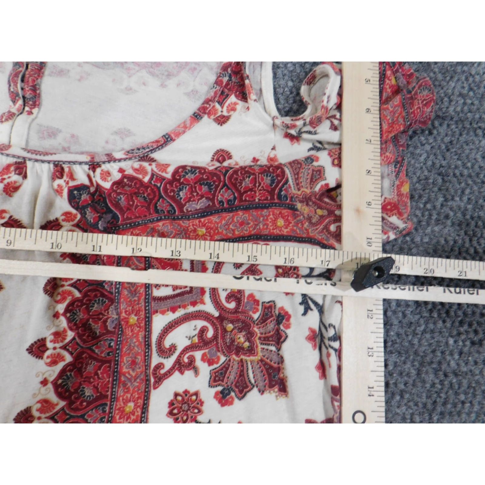 Lucky Brand Lucky Brand Blouse Womens XS Red Floral Geometric Knit Cotton Viscose Nylon Strap Round Neck Long Sleeve Casual Modern Classic Size XS / US 0-2 / IT 36-38 - 5 Thumbnail